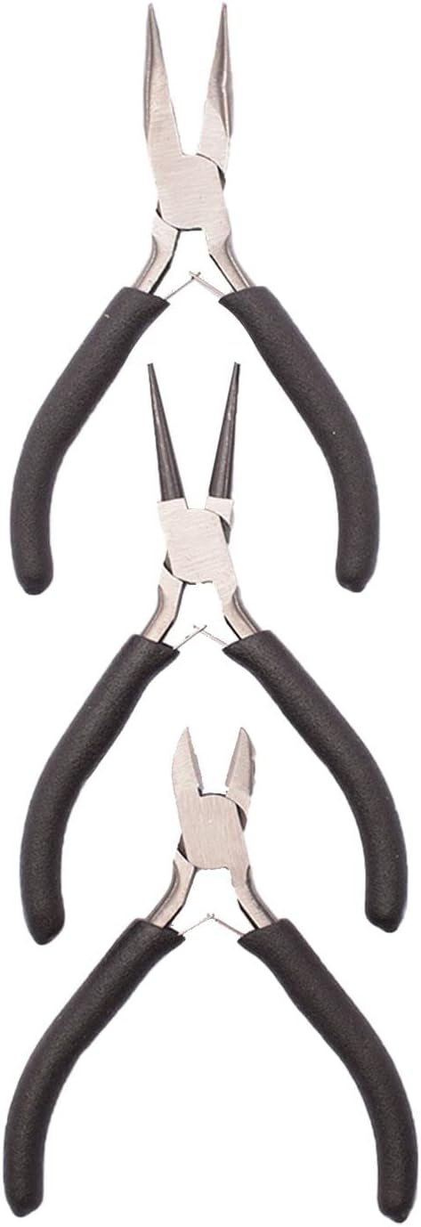Detalle de Vaessen Creative Lot de 3 pinces pour bijoux et bricolage — bec rond, bec courbé et cutter latéral