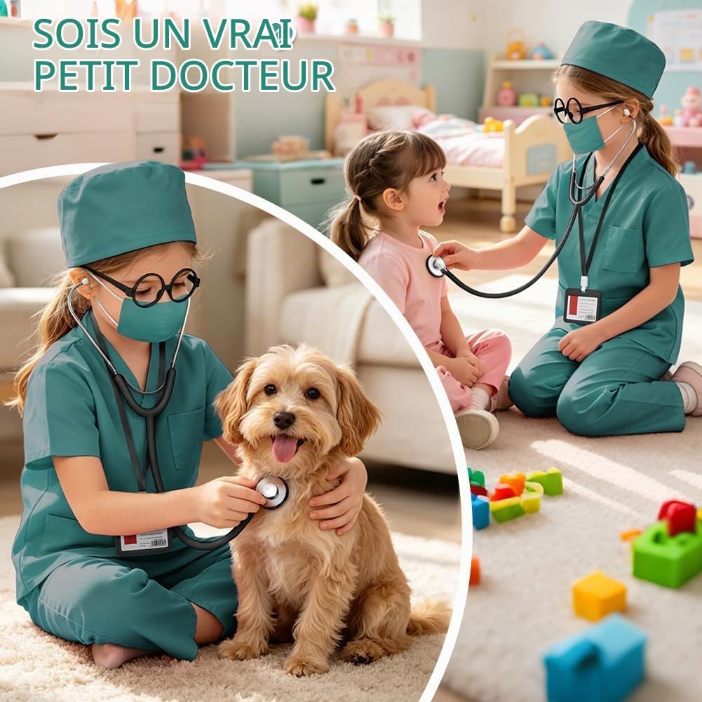 Detalle de AOMIG 5802411 dokters- en verpleegsterkostuum voor kinderen, 7-delig