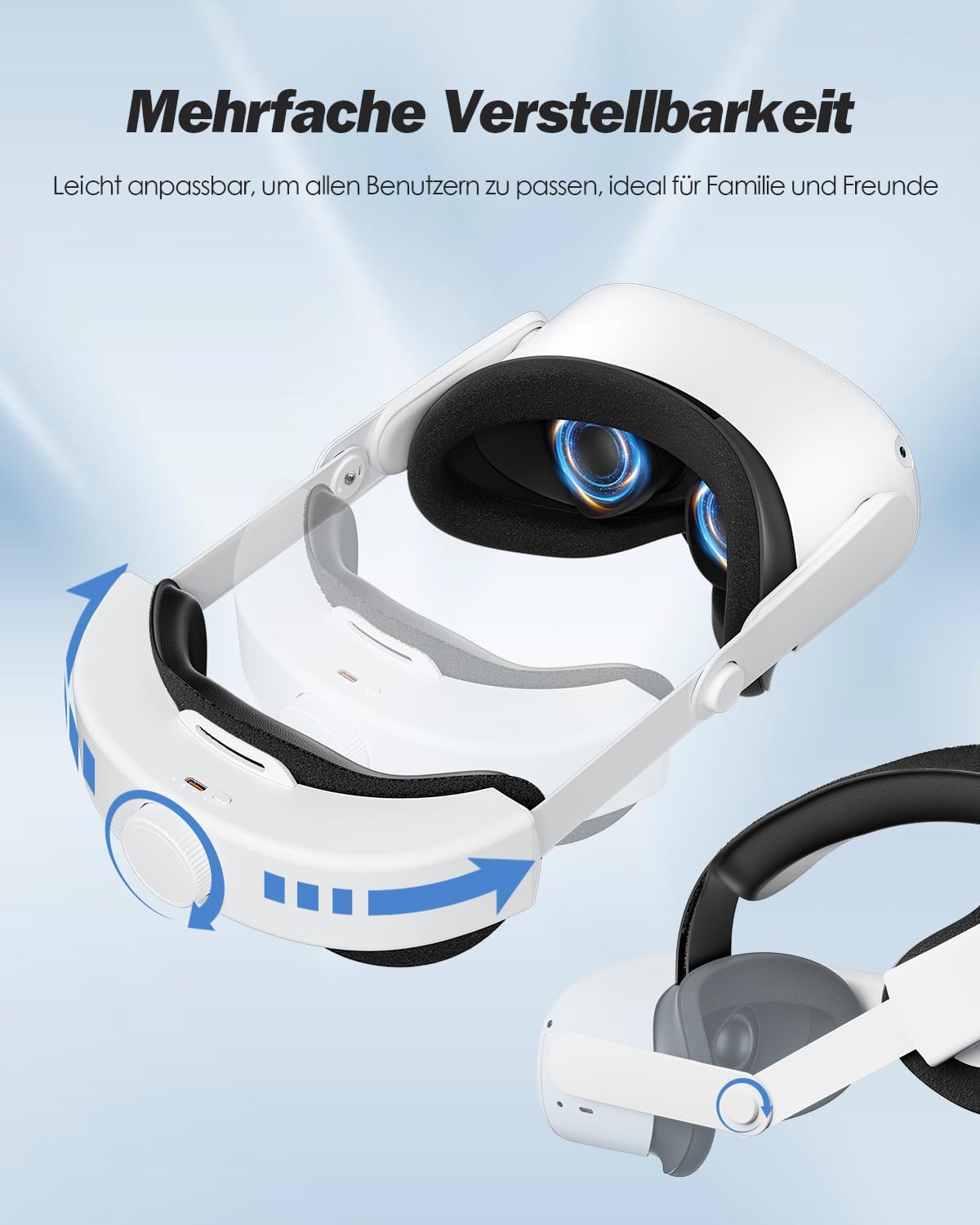 Detalle de SUPERUS Elite Strap mit Akku für Meta Quest 2 – verlängerte Spielzeit, integrierte Kopfhörer