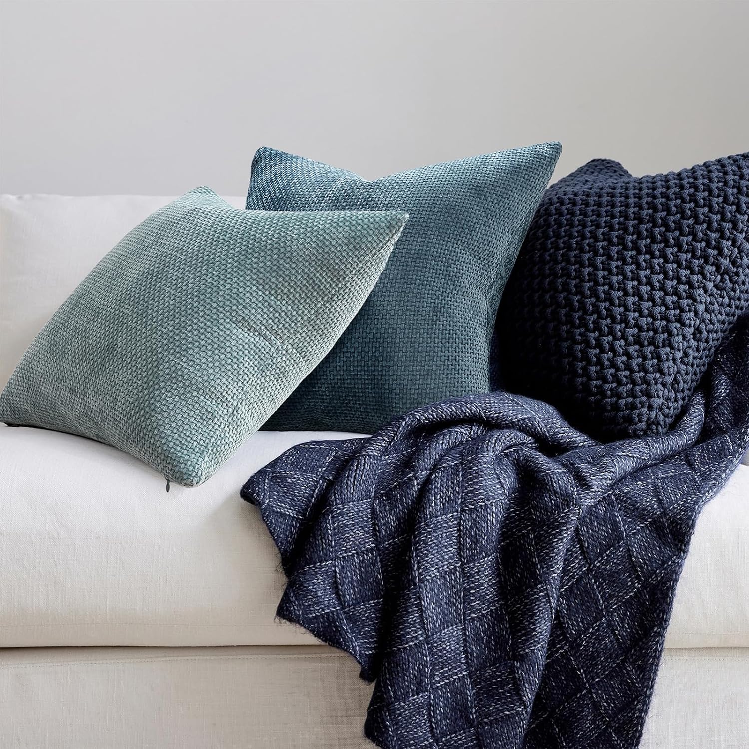 Detalle de Topfinel Kissenbezug 30x50 Blau im 4er-Set Chenille (Rattan-Webstil) mit waschbarem Bezug