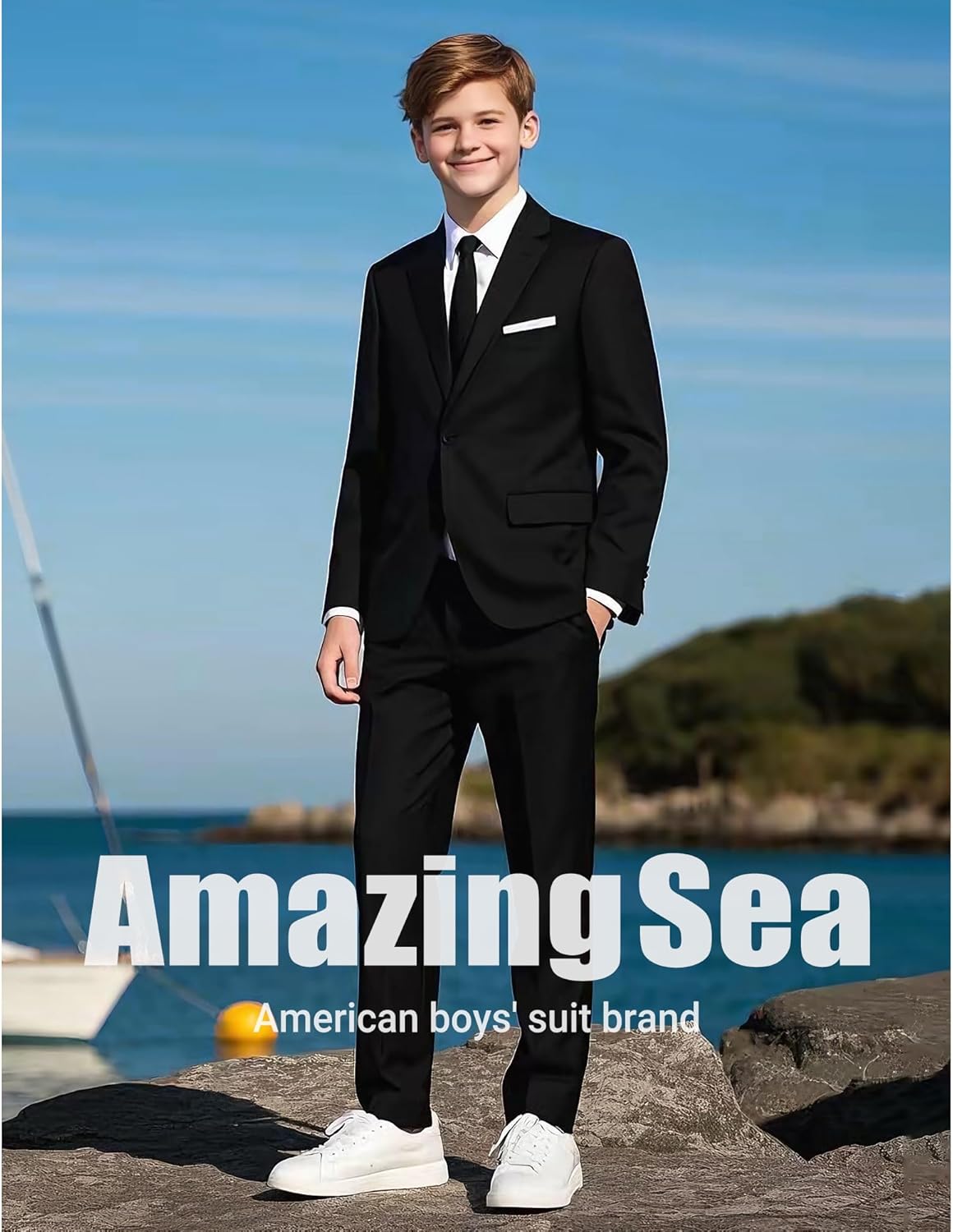 Thumbnail 2 de AmazingSea Boys Formal Suits Set (7-Piece), Adjustable Waist with Suspenders