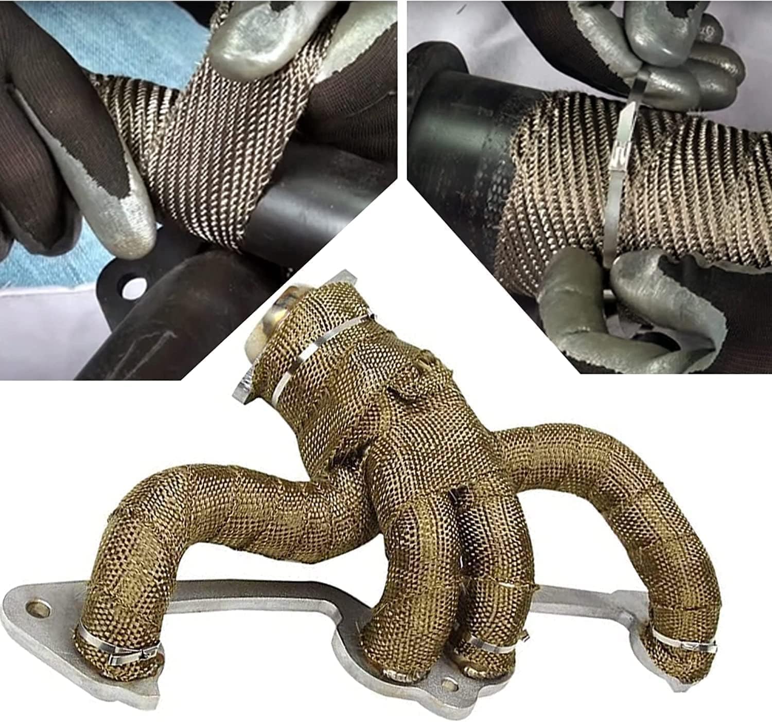 Detalle 2 de Foneso Titanium Exhaust Heat Wrap (5M) with 10 Stainless Ties for Car & Motorcycle