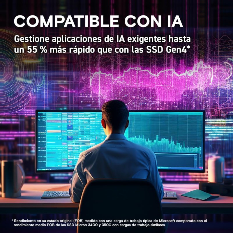 Detalle de Crucial T705 2TB M.2 PCIe Gen5 NVMe con Disipador: rendimiento Gen5 para gaming y IA