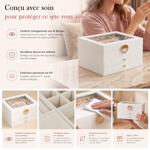 Thumbnail 5 de StowBin, boîte à bijoux à 3 niveaux avec 24 compartiments et couvercle transparent
