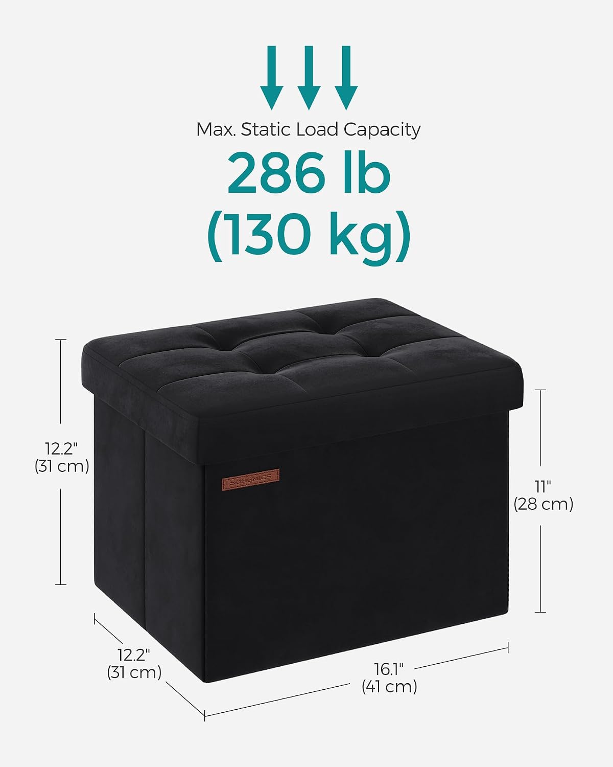 Detalle 2 de SONGMICS Folding Storage Ottoman, 12.2 x 16.1 x 12.2 Inches