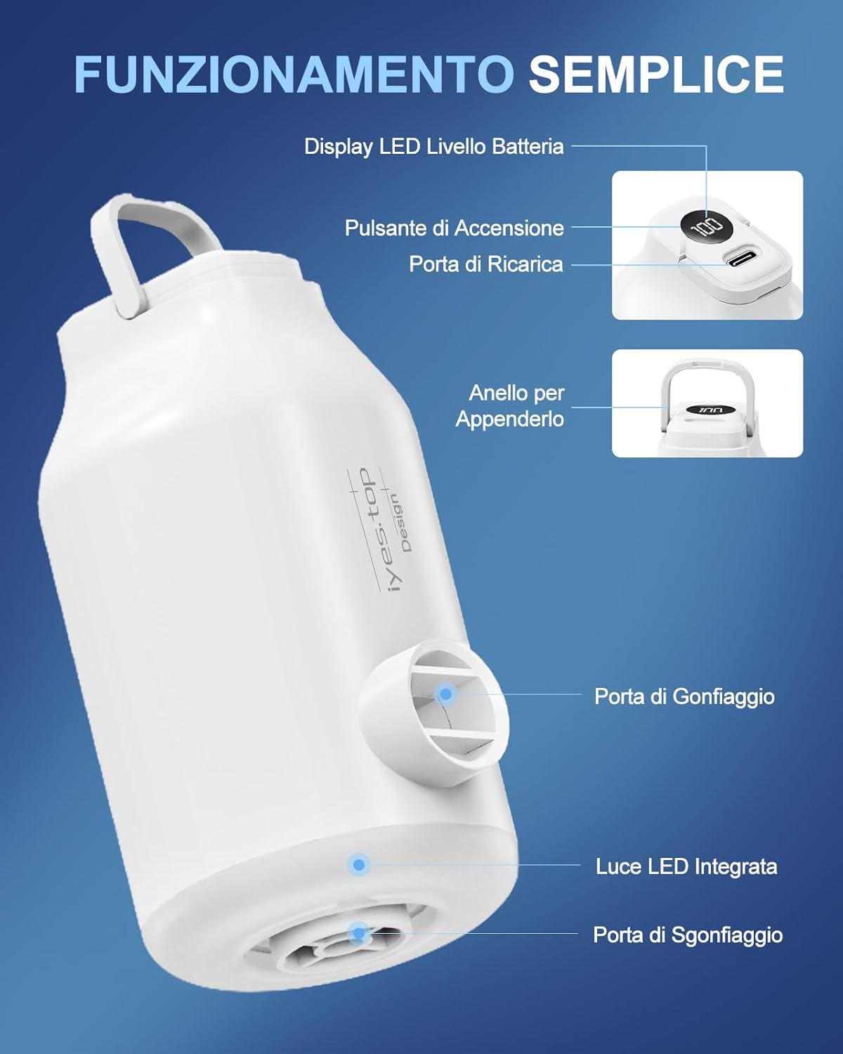 Thumbnail 3 de Pompa ad aria elettrica portatile iyes.top con batteria per materassi e gonfiabili