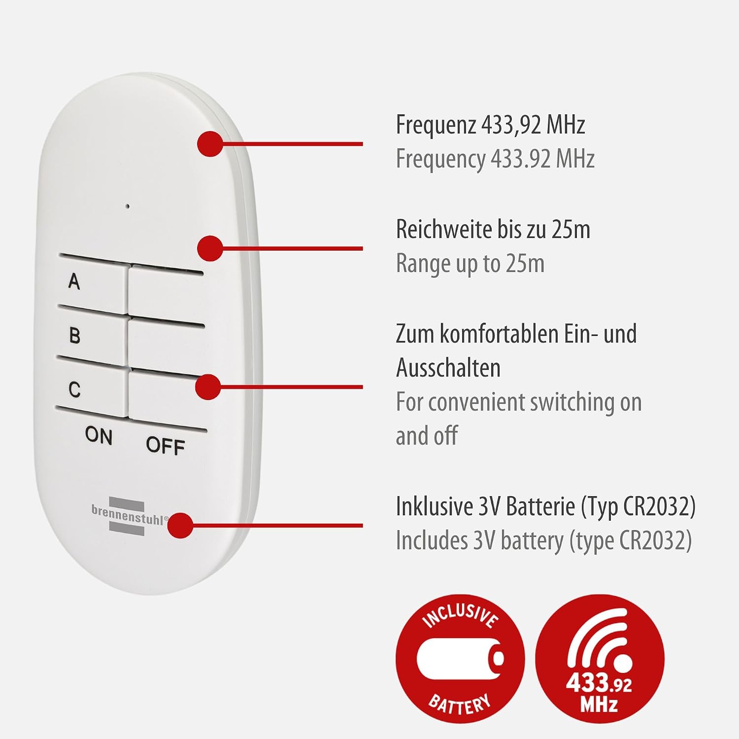 Detalle de Brennenstuhl Comfort-Line Funksteckdosen-Set Mini 3+1 – 3 Empfänger + 1 Handsender