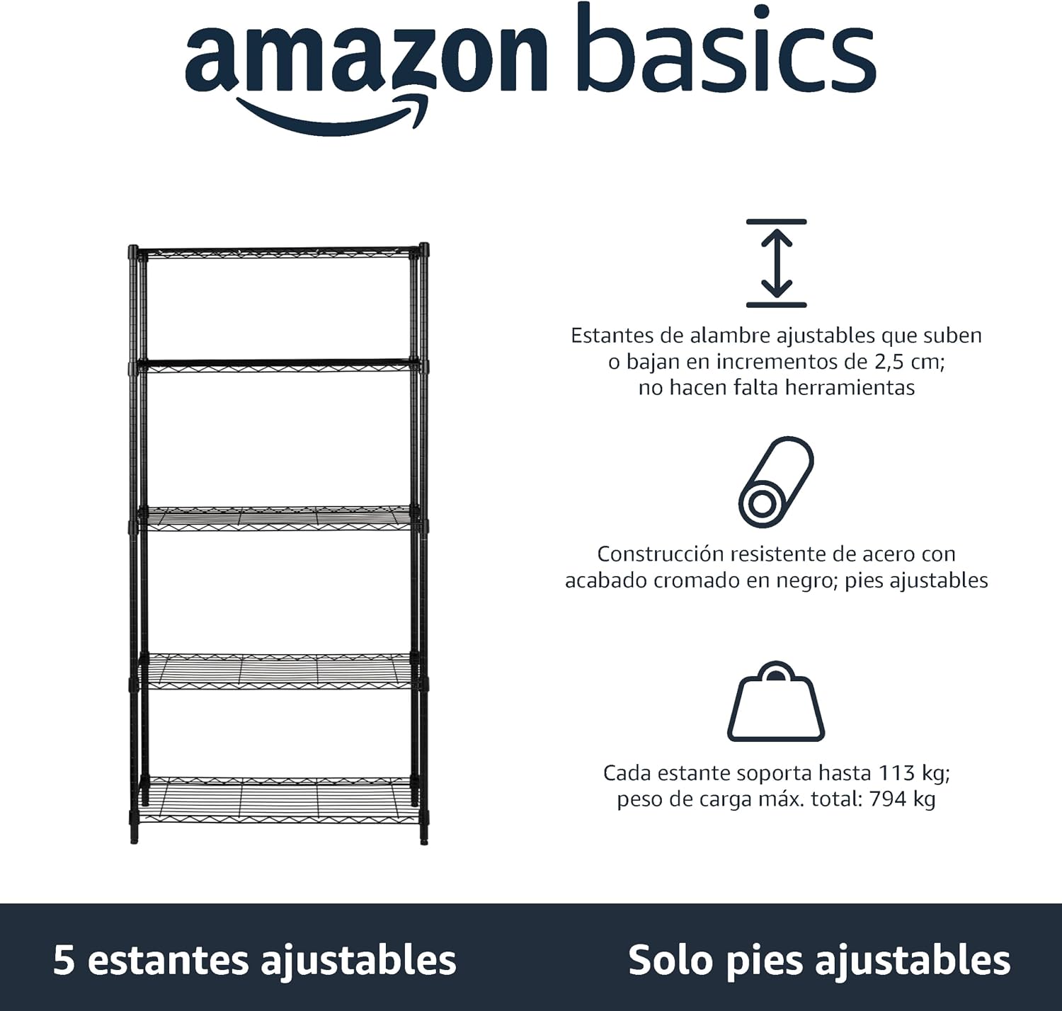 Thumbnail 1 de Amazon Basics Estantería de 5 Baldas Ajustables y Niveladoras 🏢