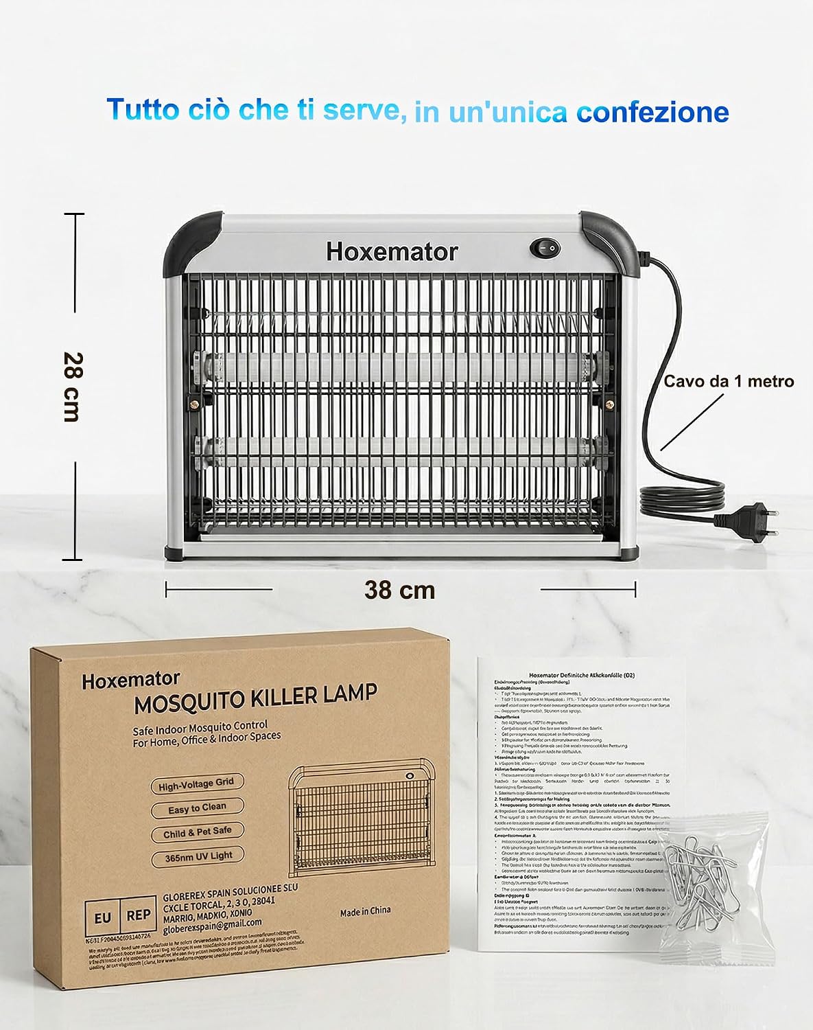 Thumbnail 6 de Hoxemator Lampada Antizanzare 20W: Trappola Elettrica UV 365nm per Interno ed Esterno