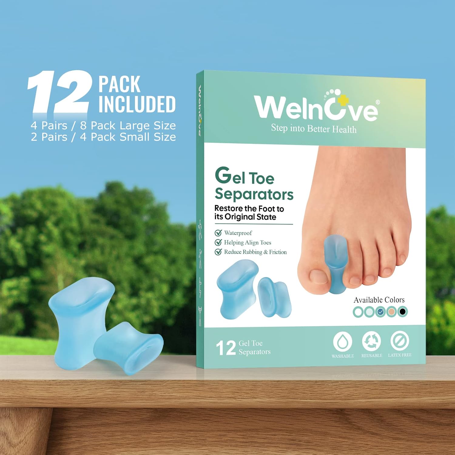 Thumbnail 6 de Welnove Separatori in gel per dita dei piedi – confezione da 12 cuscinetti extra large