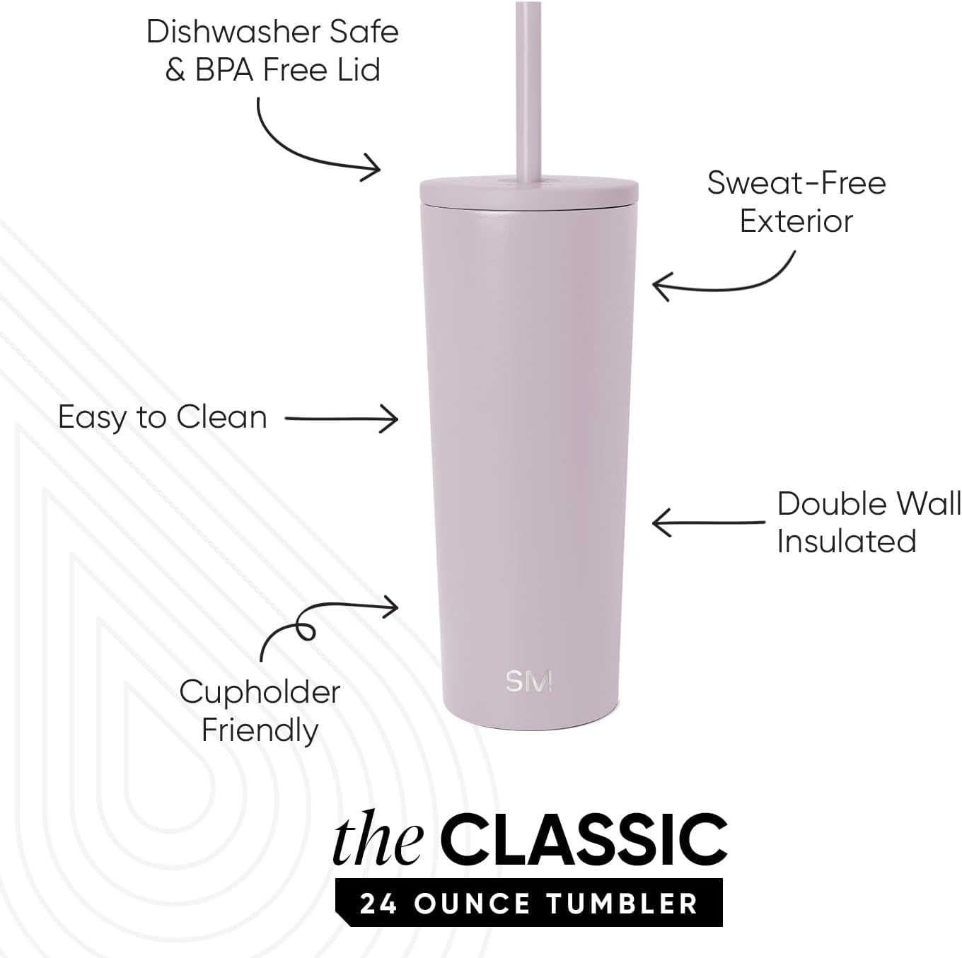 Thumbnail 1 de Simple Modern Classic Tumbler with Straw Lid (24oz) in Lavender Mist