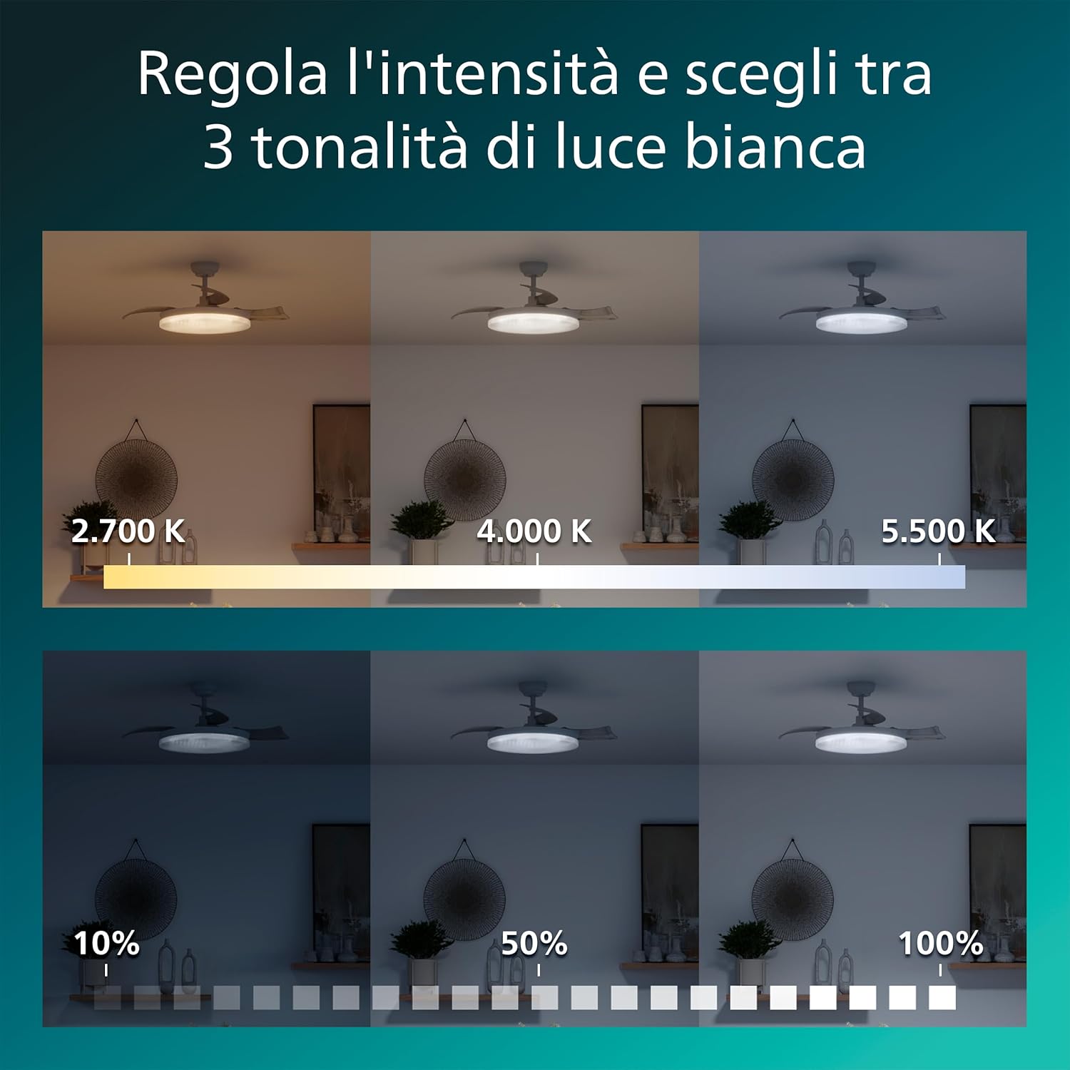Thumbnail 2 de Philips Solr ventilatore a soffitto con pale retrattili e luce LED integrata, 3 pale, Luce Bianca regolabile
