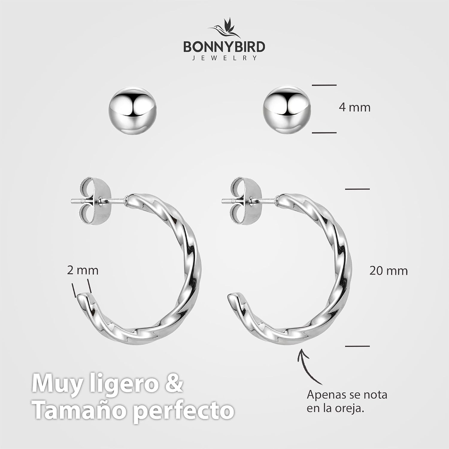 Thumbnail 4 de BONNYBIRD Pendientes de Acero 316L resistentes al agua
