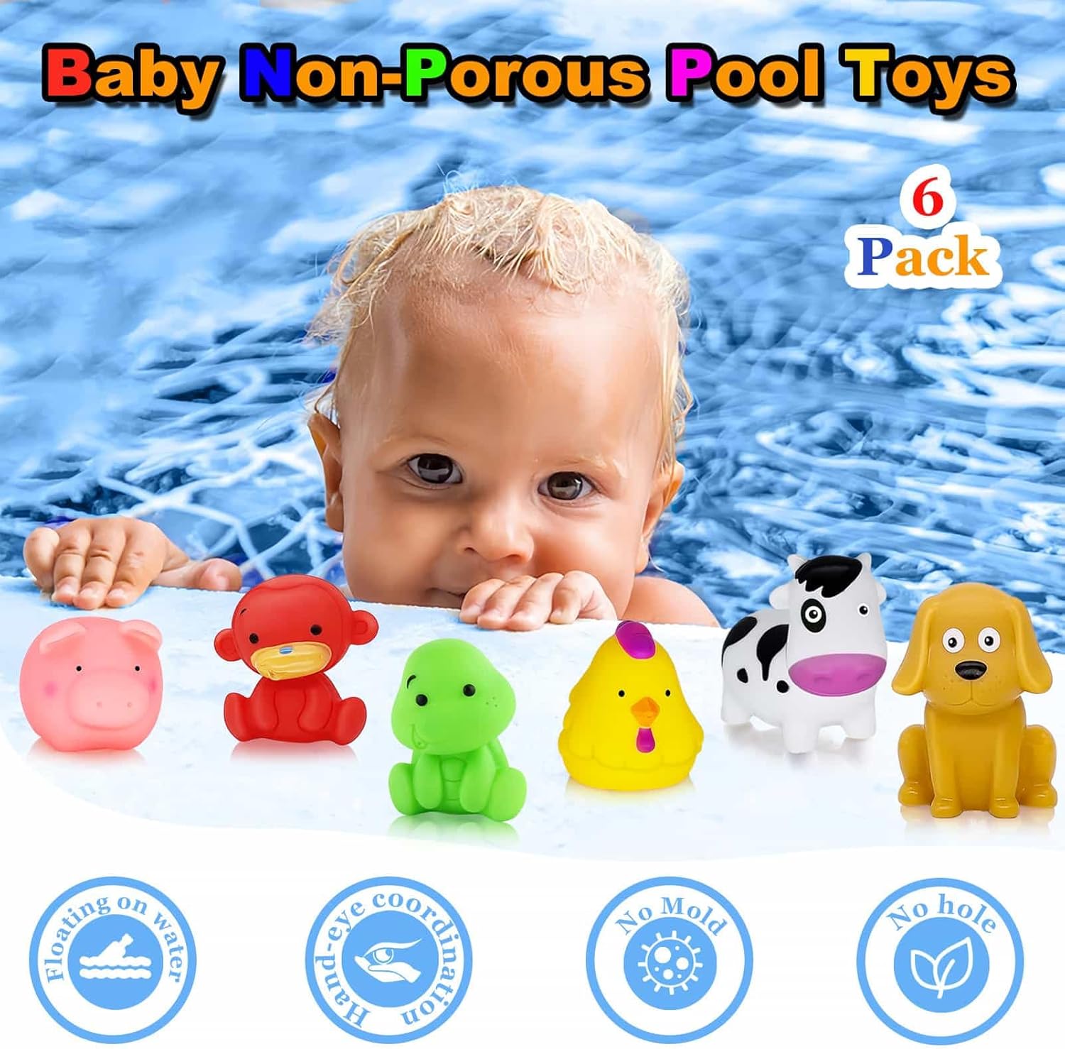 Detalle 2 de Bath Toys For 1 Year Old – Mould‑Free Animal Bath Toy Set (6 Pack) for 6–18 Months