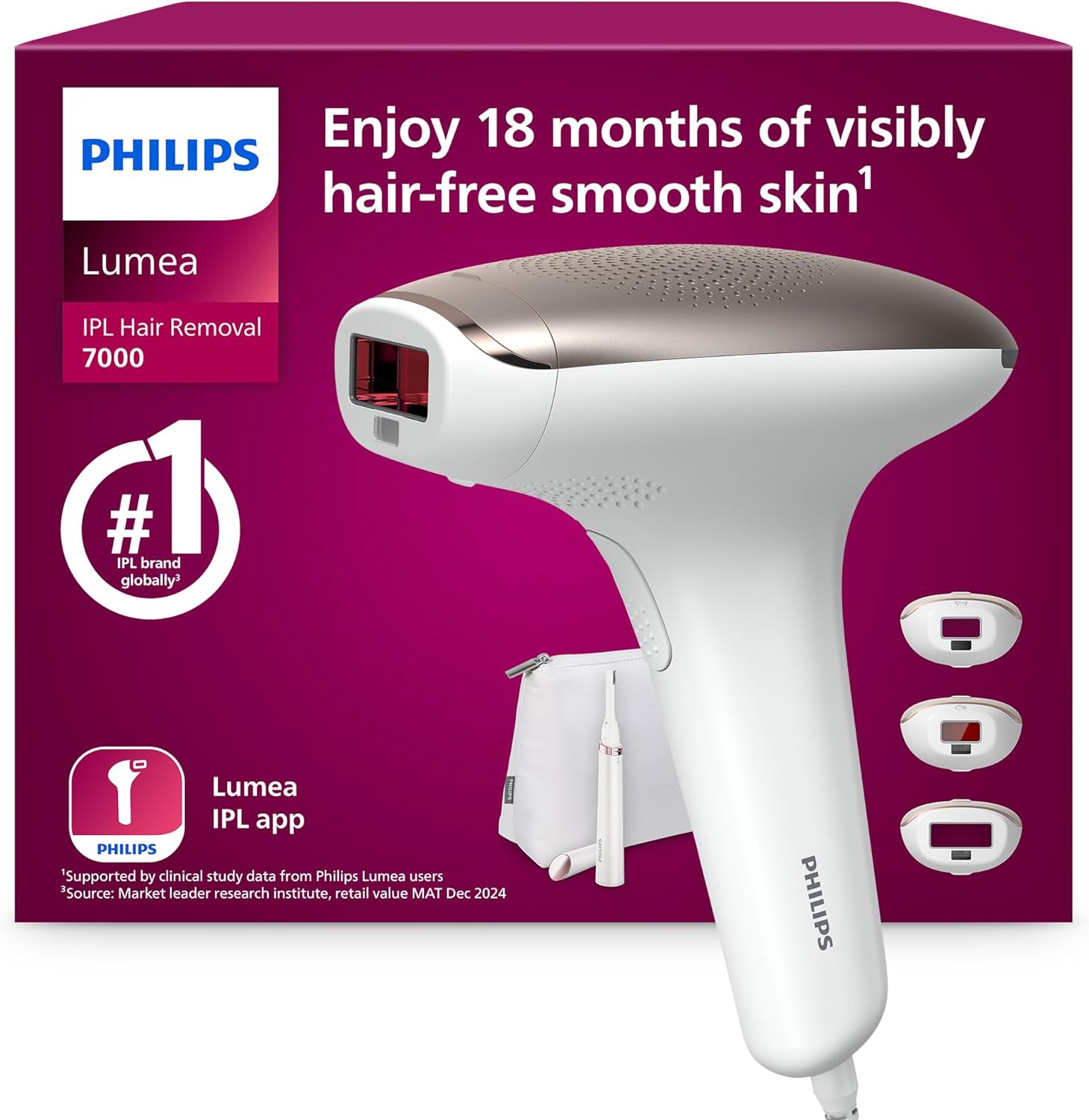 Philips Lumea 7000 Series BRI923/00 IPL hair removal device with satin compact pen trimmer and 3 attachments