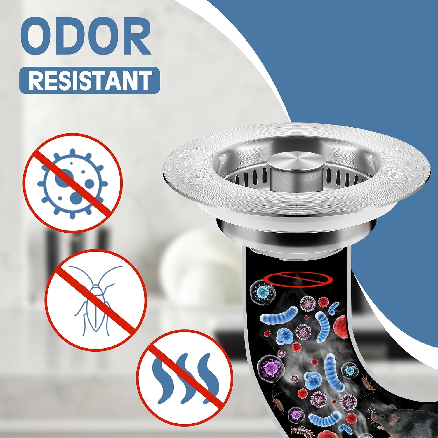 Detalle de tgosomt KSS-03 Kitchen Sink Drain Strainer Stopper, Brushed SUS304 Steel