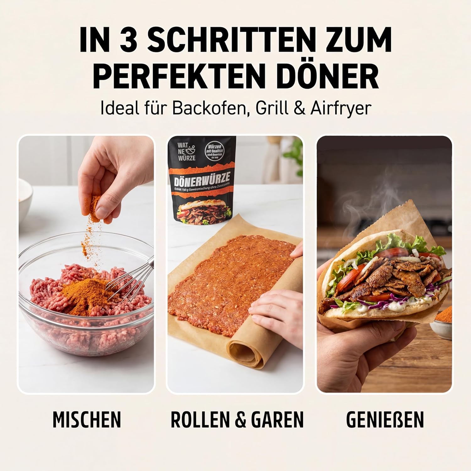 Thumbnail 4 de WAT NE WÜRZE Döner Gewürz (Dönergewürzmischung) 300 g – für Backpapier-Döner, Kebab & Lahmacun