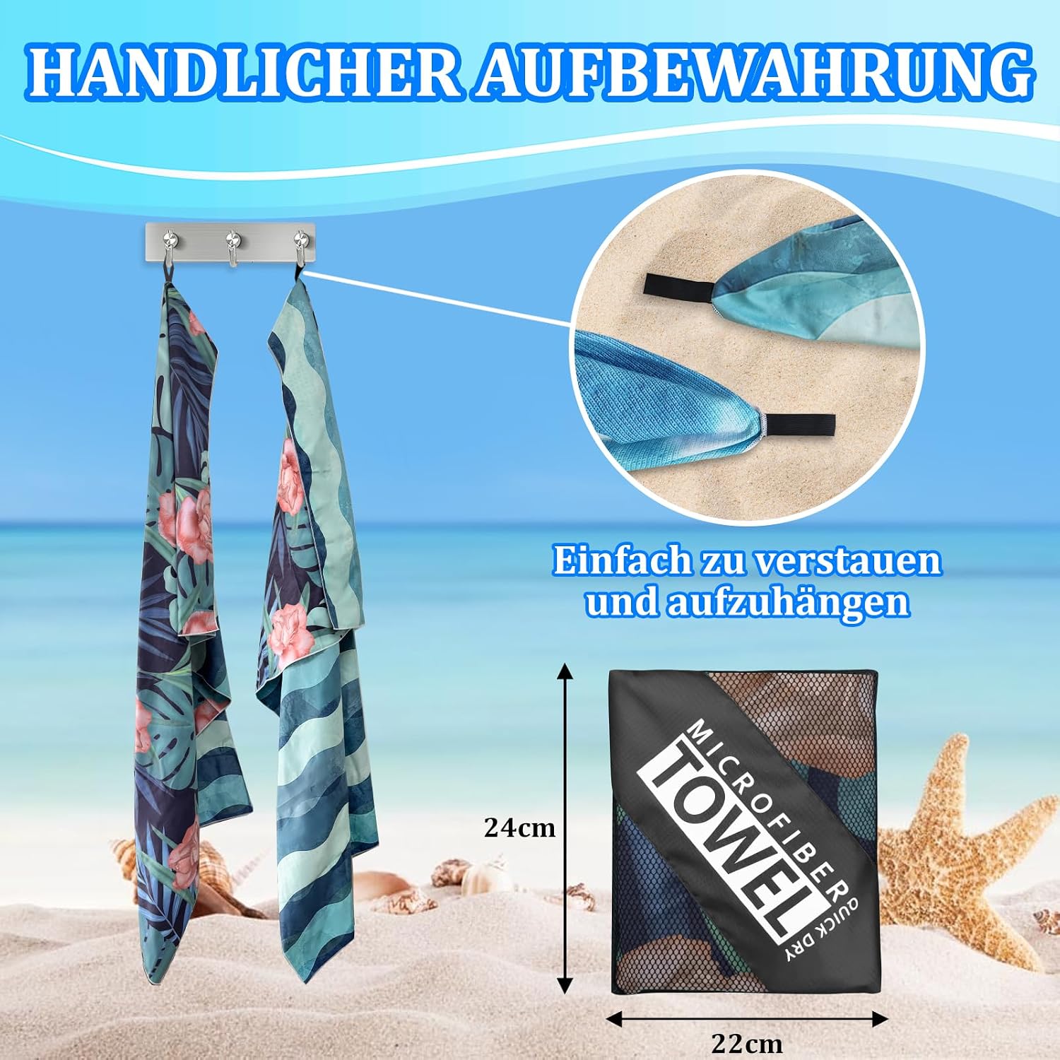 Thumbnail 3 de Giyim Strandhandtuch Groß 180 × 100 cm – Mikrofaser, doppelseitig bedruckt, schnell trocknend