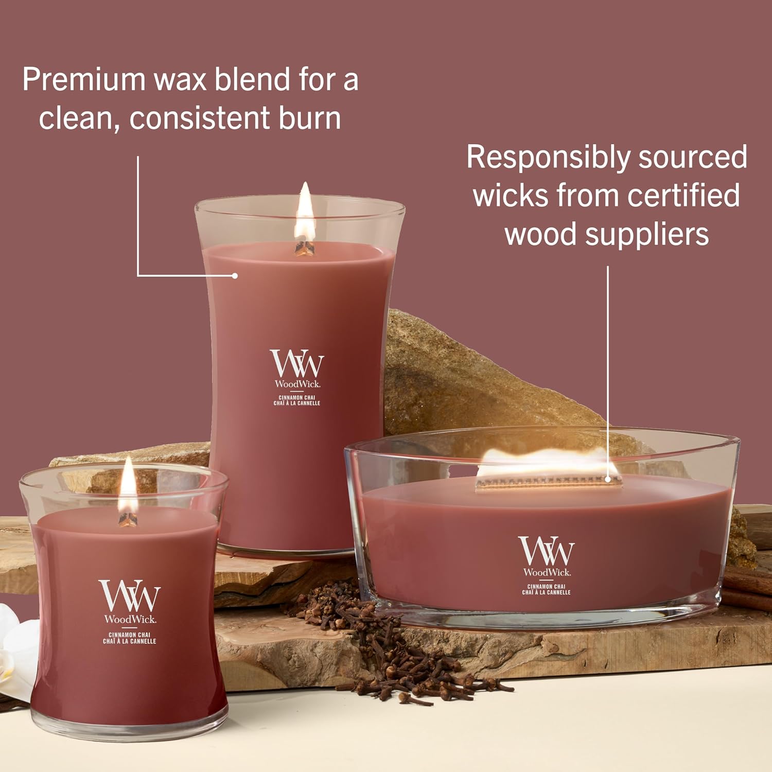 Thumbnail 6 de WoodWick bougie parfumée moyenne avec mèche en bois crépitante — Chaï à la cannelle
