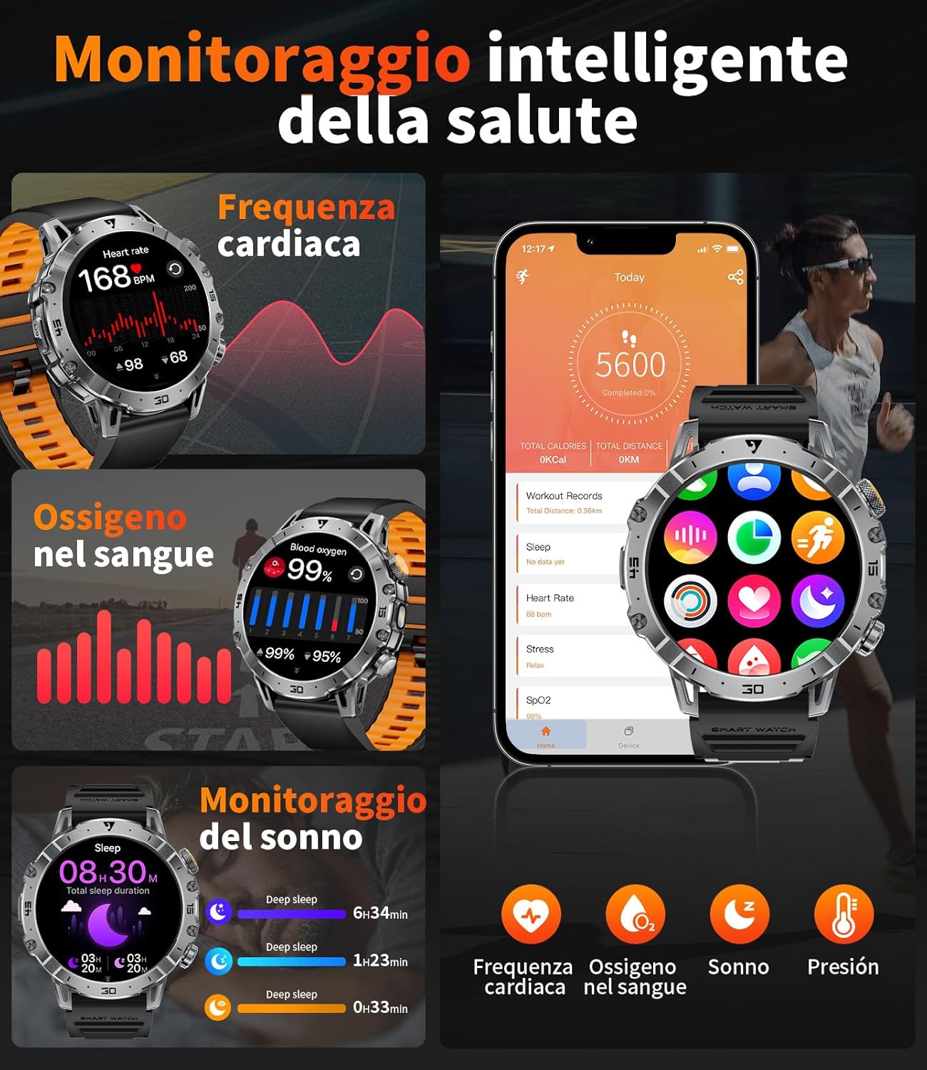 Thumbnail 4 de LIGE 1000mAh Smartwatch Uomo Militare – Orologio con 1.7'', Chiamate Bluetooth e 110+ Modalità Sportive