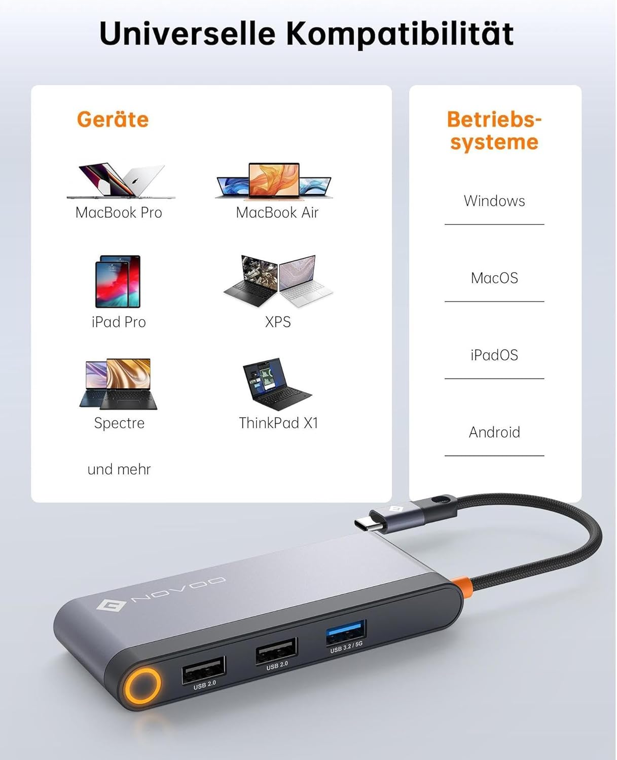 Thumbnail 6 de NOVOO USB-C-Dockingstation mit Dual HDMI (bis 4K@60Hz), USB-A Hub, PD 100W und 2x HDMI