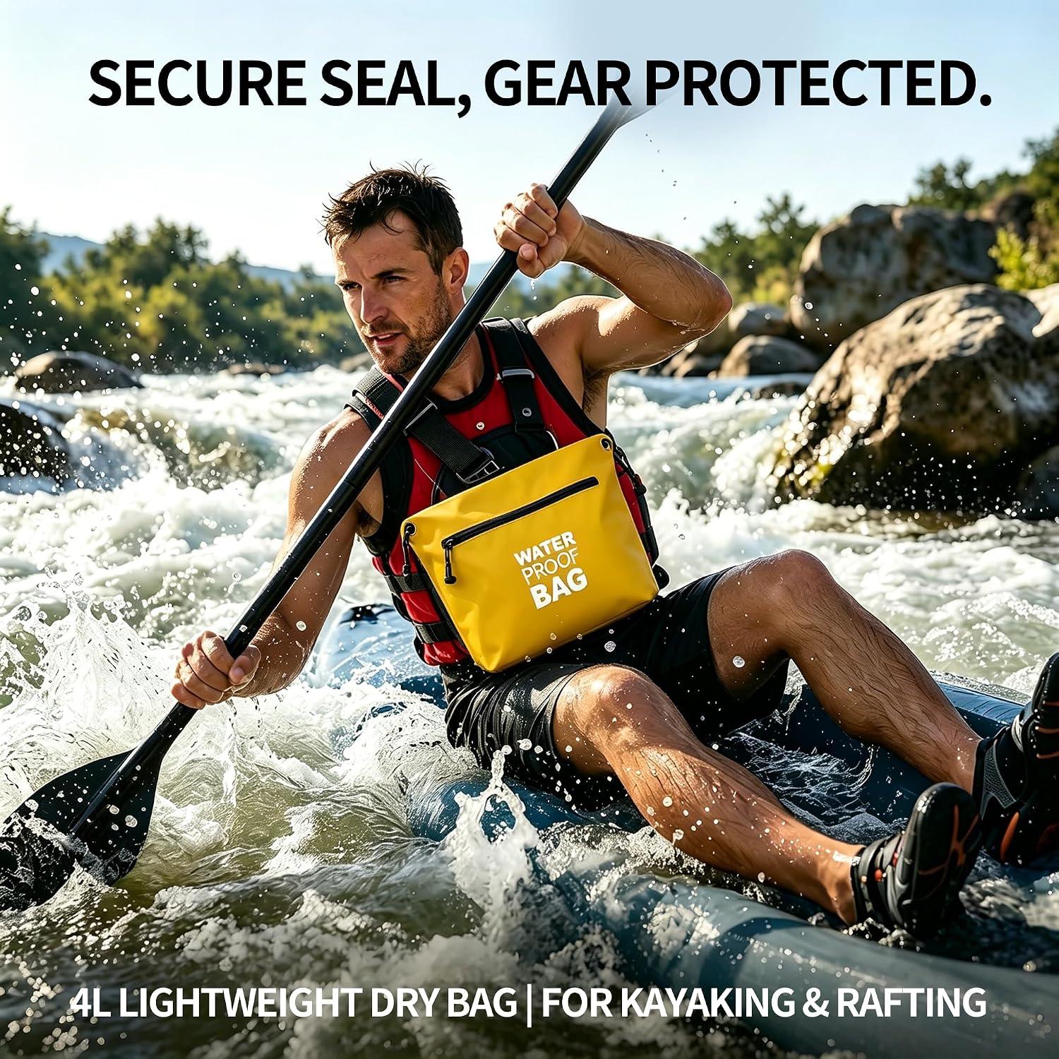 Detalle de BLUEVER Borsa Impermeabile a Tracolla con Cerniera Ermetica – Dry Bag 4L giallo