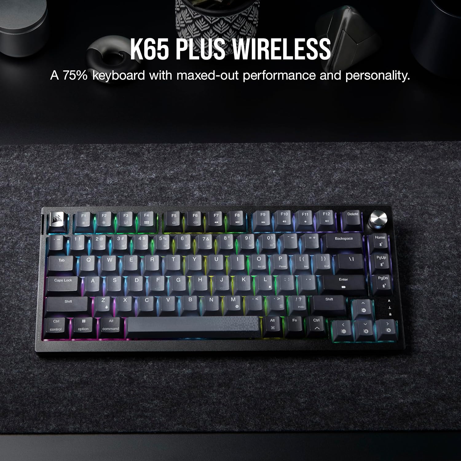 Detalle de Corsair K65 PLUS Wireless 75% RGB Mechanical Keyboard (UK Layout) with Pre-Lubricated MLX Red Switches