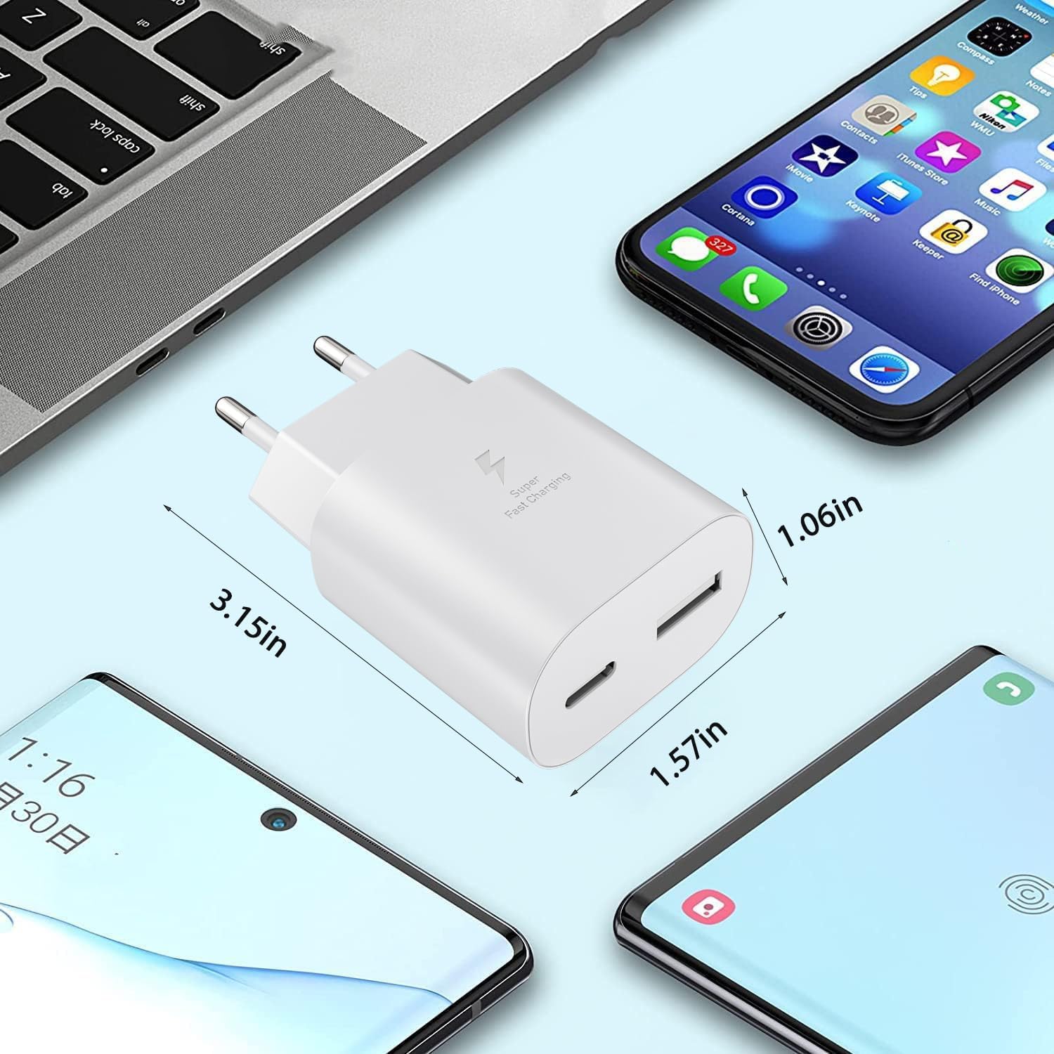 Detalle de Samneer Caricabatterie da auto 25W USB-C + 15W USB-A: ricarica rapida per due dispositivi