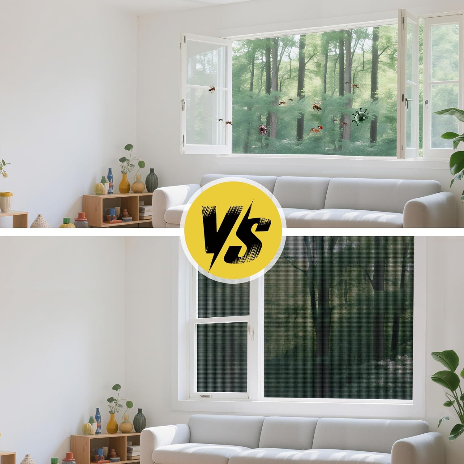 Thumbnail 4 de fowong Fly Screens for Windows (2-Pack) 120 x 250cm Black Polyester Insect Mesh