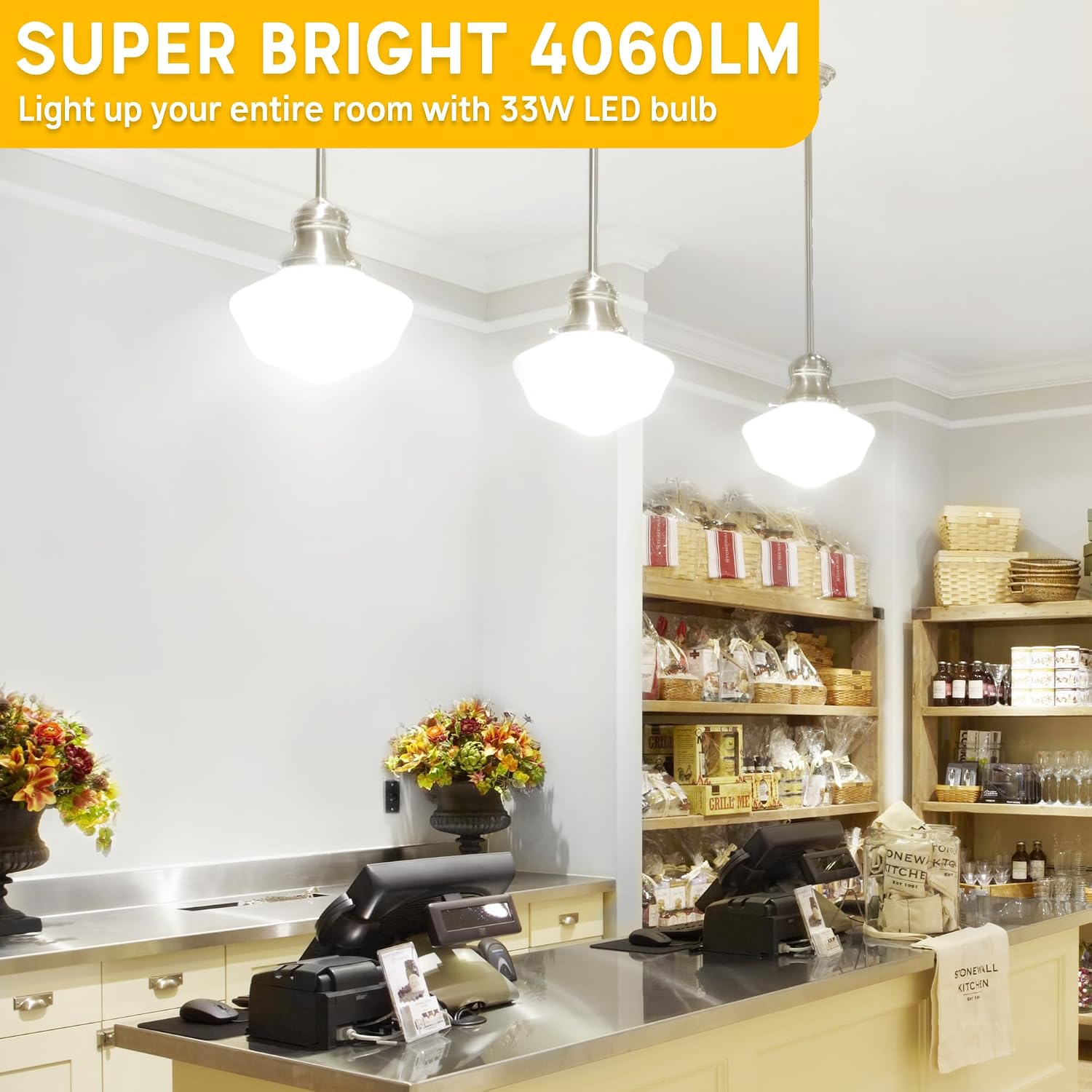Detalle 2 de 300W Equivalent LED Light Bulb (4-Pack) — 4060 Lumens, 5000K Daylight, E26 – A23 Size for Garage, Warehouse, Workshop