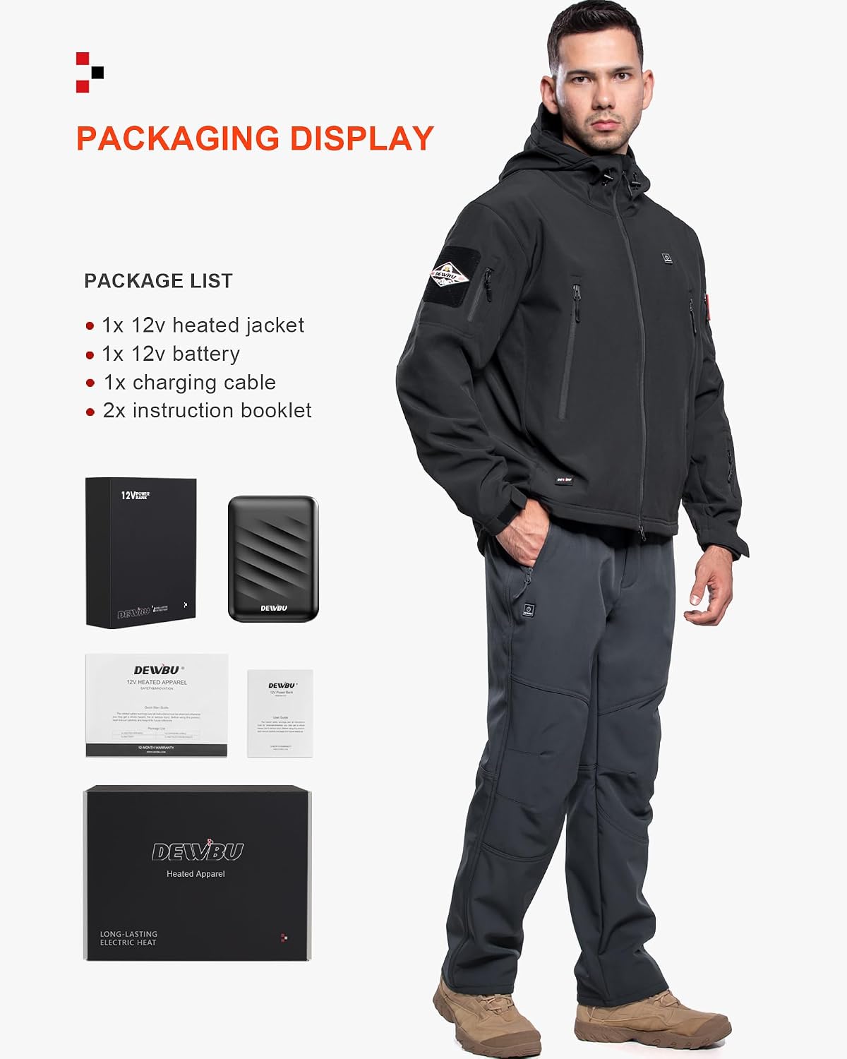 Detalle de DEWBU DB-0125 Heated Jacket for Men, 12V, 5 Zones, Olive Green