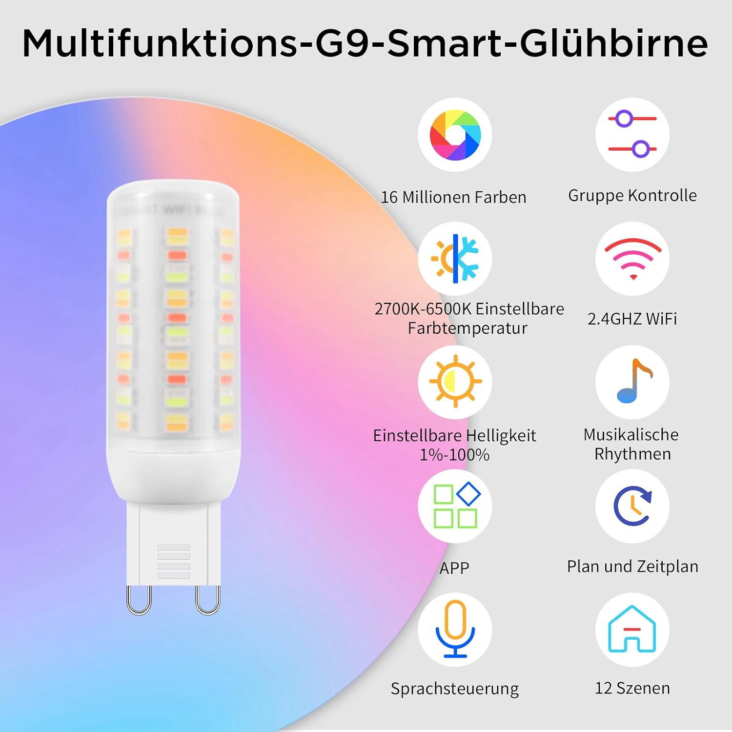 Detalle 2 de I-SHUNFA G9-75LED-WIFI-RGB slimme G9-ledlampen, wifi, RGB en dimbaar