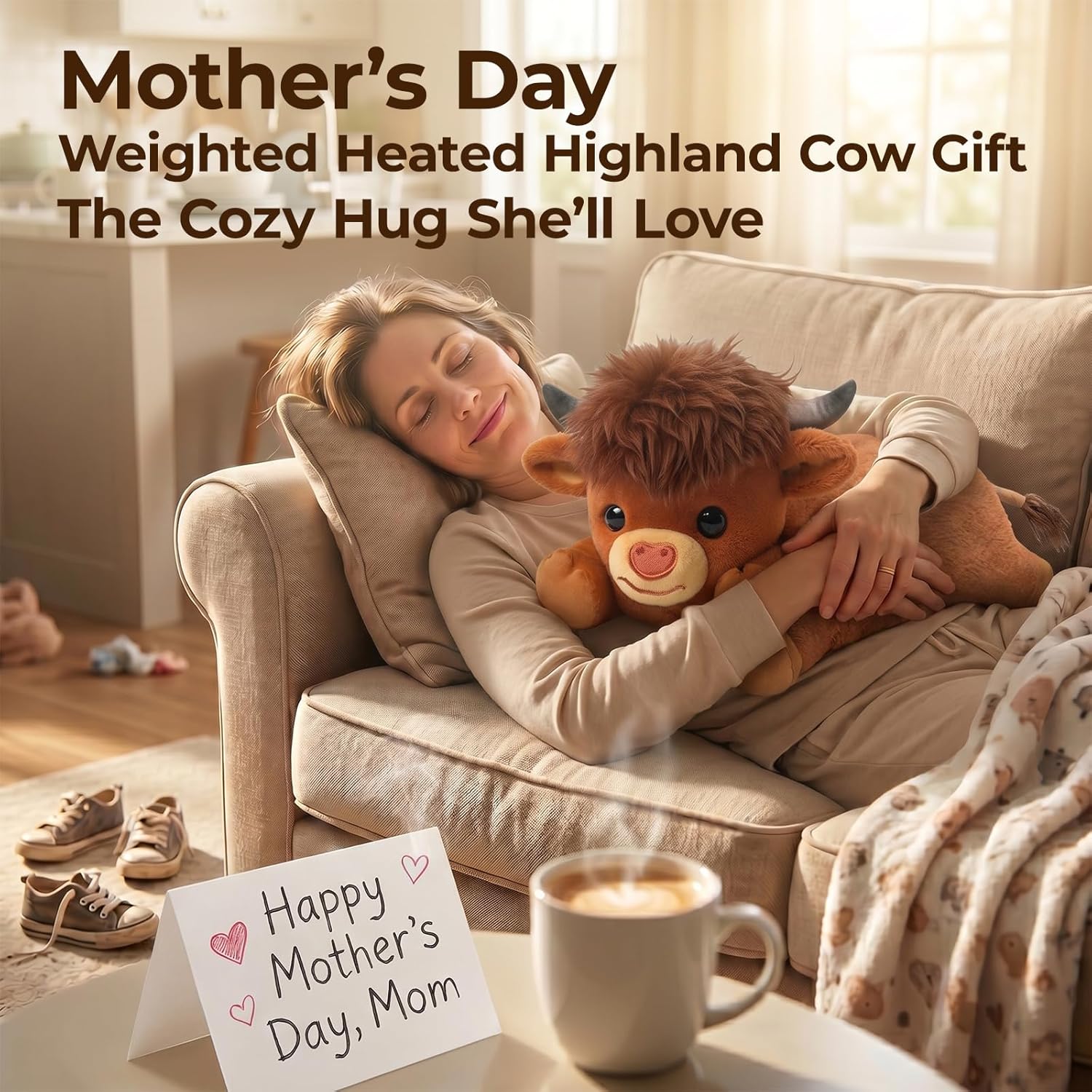 Thumbnail 6 de Mewaii Highland Cow Weighted Stuffed Animal with Microwavable Heating Pad (Amber Brown, 23 Inch)