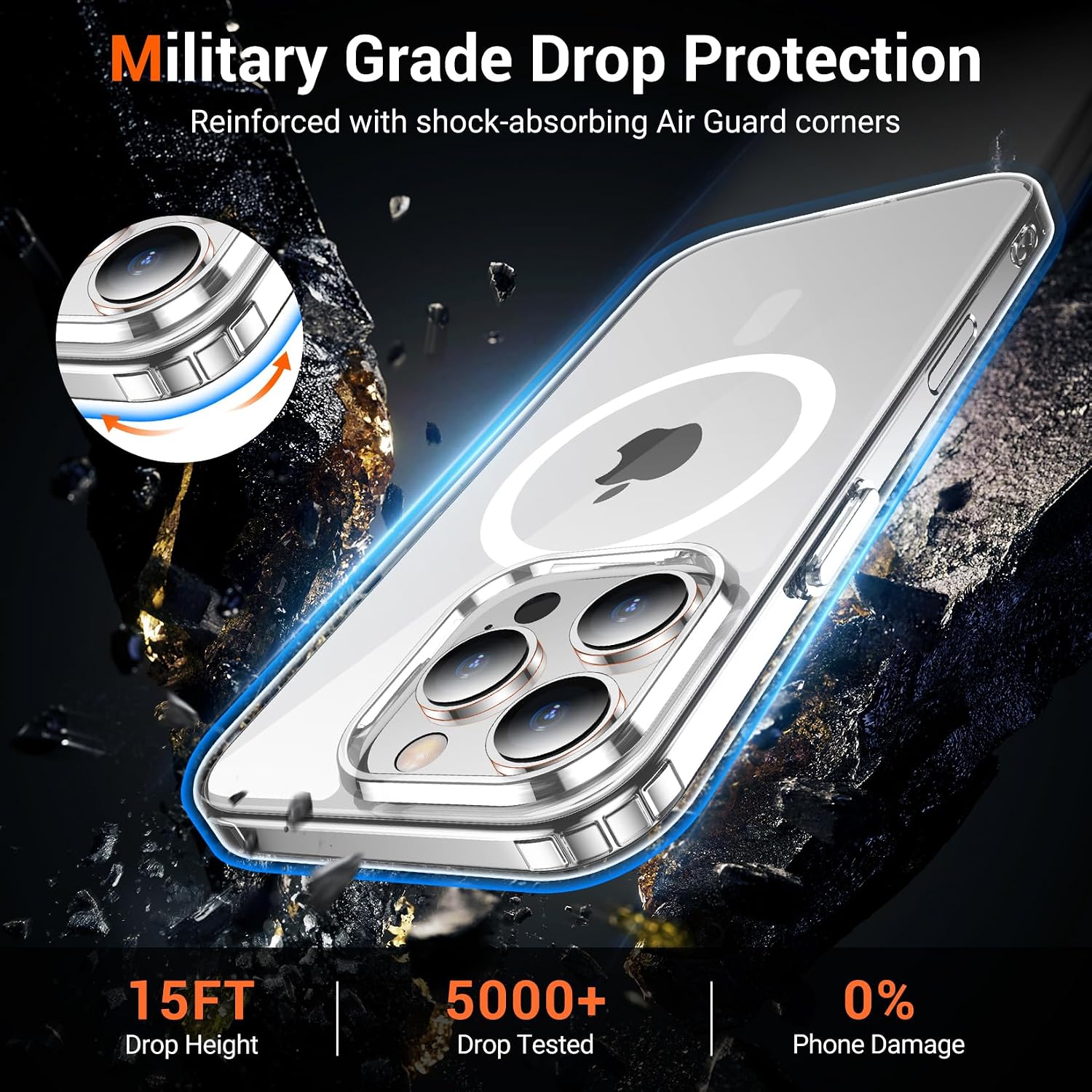 Detalle de Temdan Clear Case for iPhone 16 Pro (MagSafe Compatible) — Anti-Yellowing, Shockproof Slim Magnetic Cover