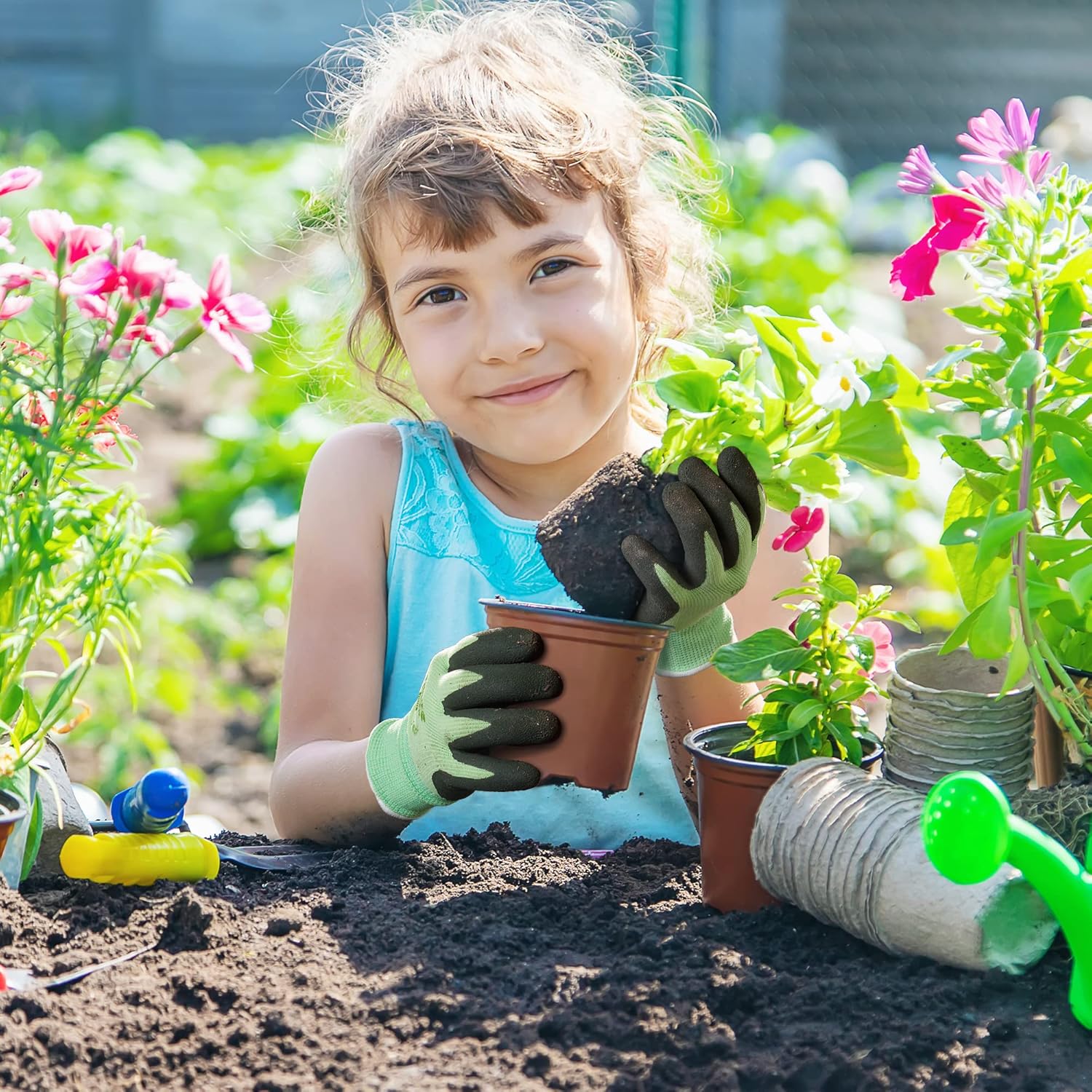 Thumbnail 3 de COOLJOB Kids Gardening Gloves for Age 2-4 (2 Pairs) – Recycled Polyester with Non-Slip Rubber Coating