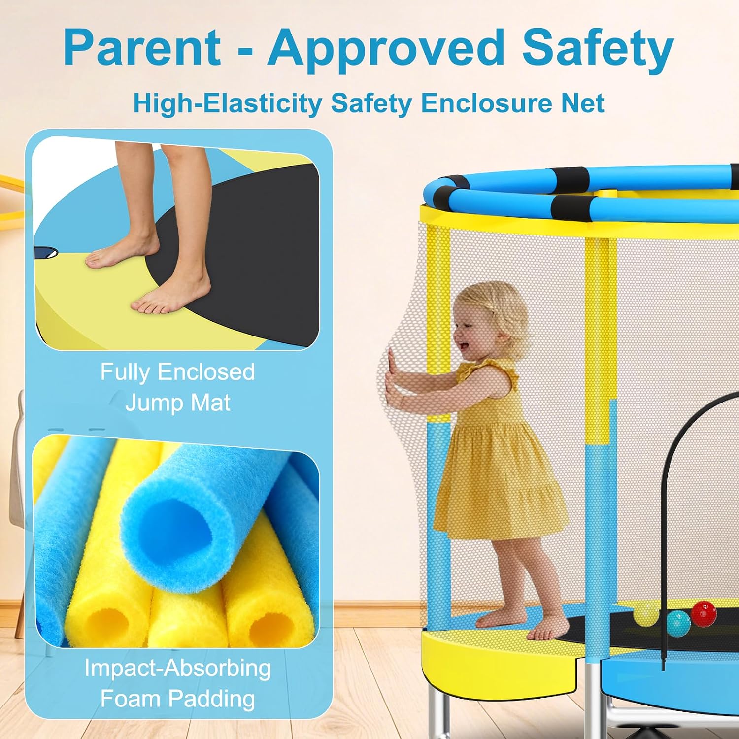 Thumbnail 1 de 55" Kids Trampoline: 5-in-1 Indoor/Outdoor with Adjustable Gym Bar & Toys