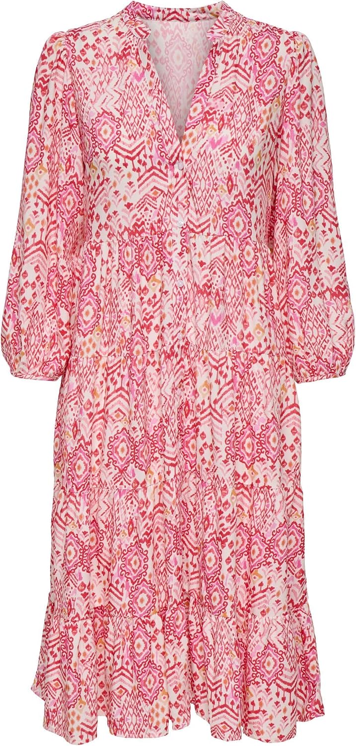 Detalle de ONLY Robe méditerranéenne décontractée pour femme – Robe midi estivale à boutonnage