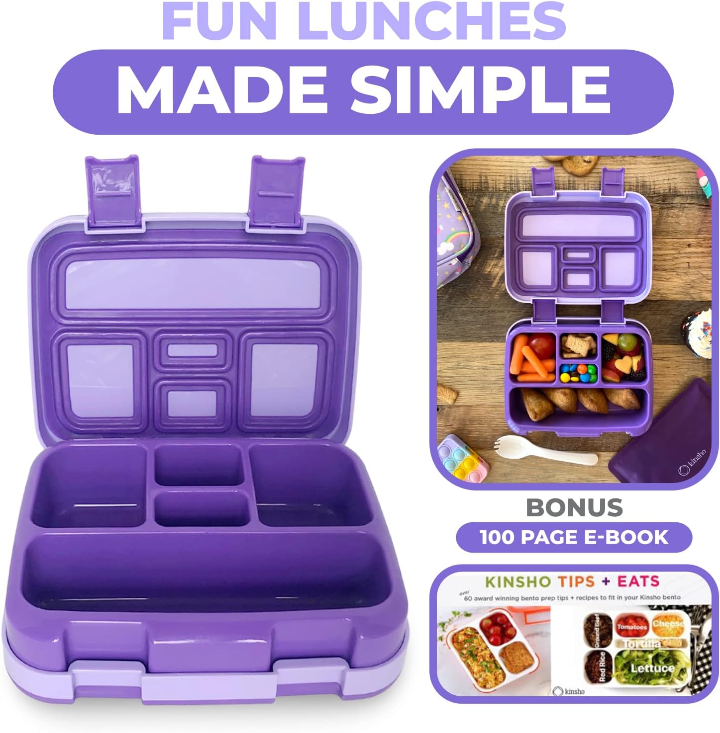 Thumbnail 5 de Bento Box Lunch Box for Toddlers 5-Section Purple Unicorn 🥡