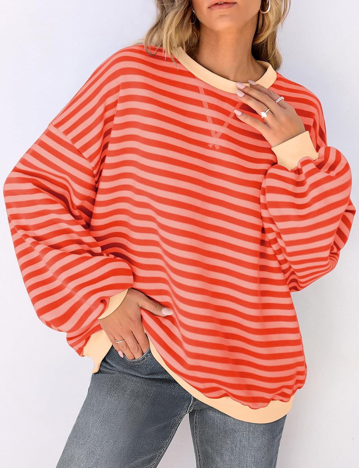 Thumbnail 1 de UEU Oversized Striped Crewneck Sweatshirt