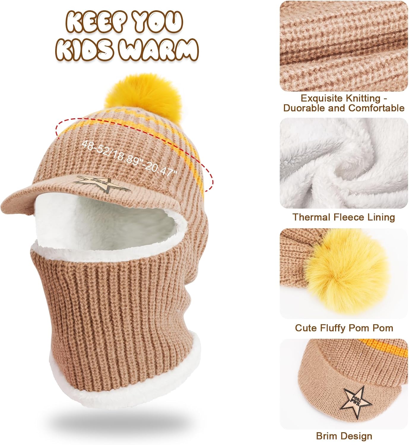 Thumbnail 6 de AYPOW Bonnet cagoule bébé ensemble tricot chaud pour tout-petit