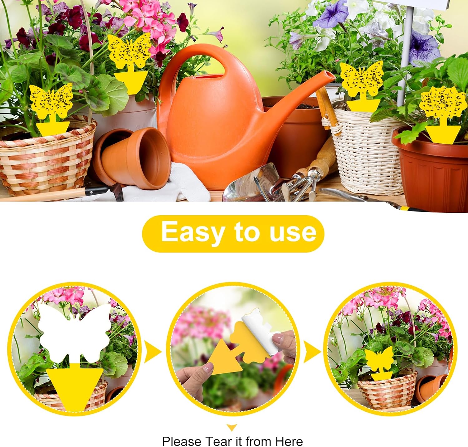Detalle de Boromine Yellow Sticky Traps, 100 Pack Double-Sided Plant Fly Traps