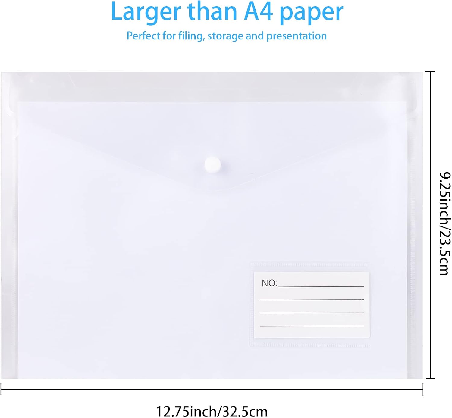 Thumbnail 1 de A4 Clear Plastic Wallets with Popper Buttons – 30 Pack Document Folders with Label Pockets