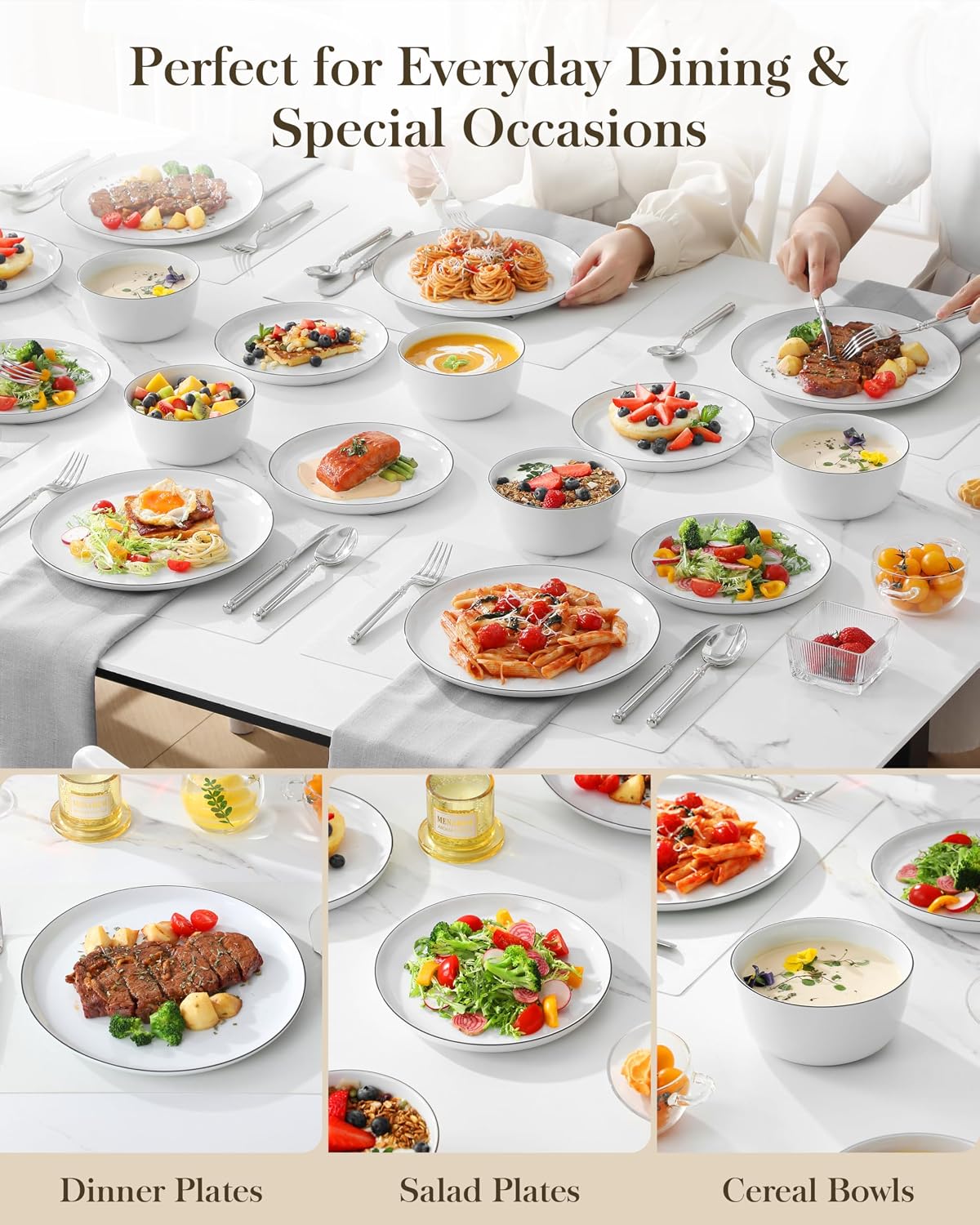Detalle de MALACASA Lexi 24-Piece Gourmet Porcelain Dinnerware Set (Service for 8)