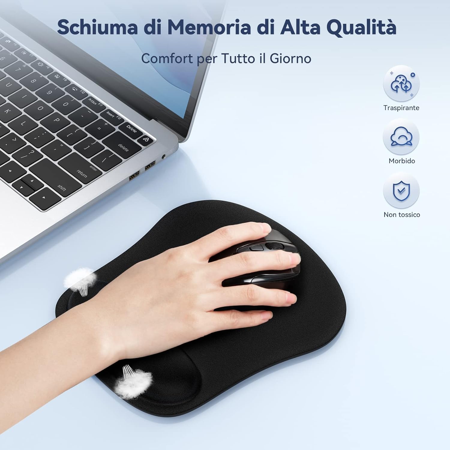 Thumbnail 1 de TECKNET Tappetino Mouse con Poggiapolsi – Memory Foam, superfice setosa e base antiscivolo