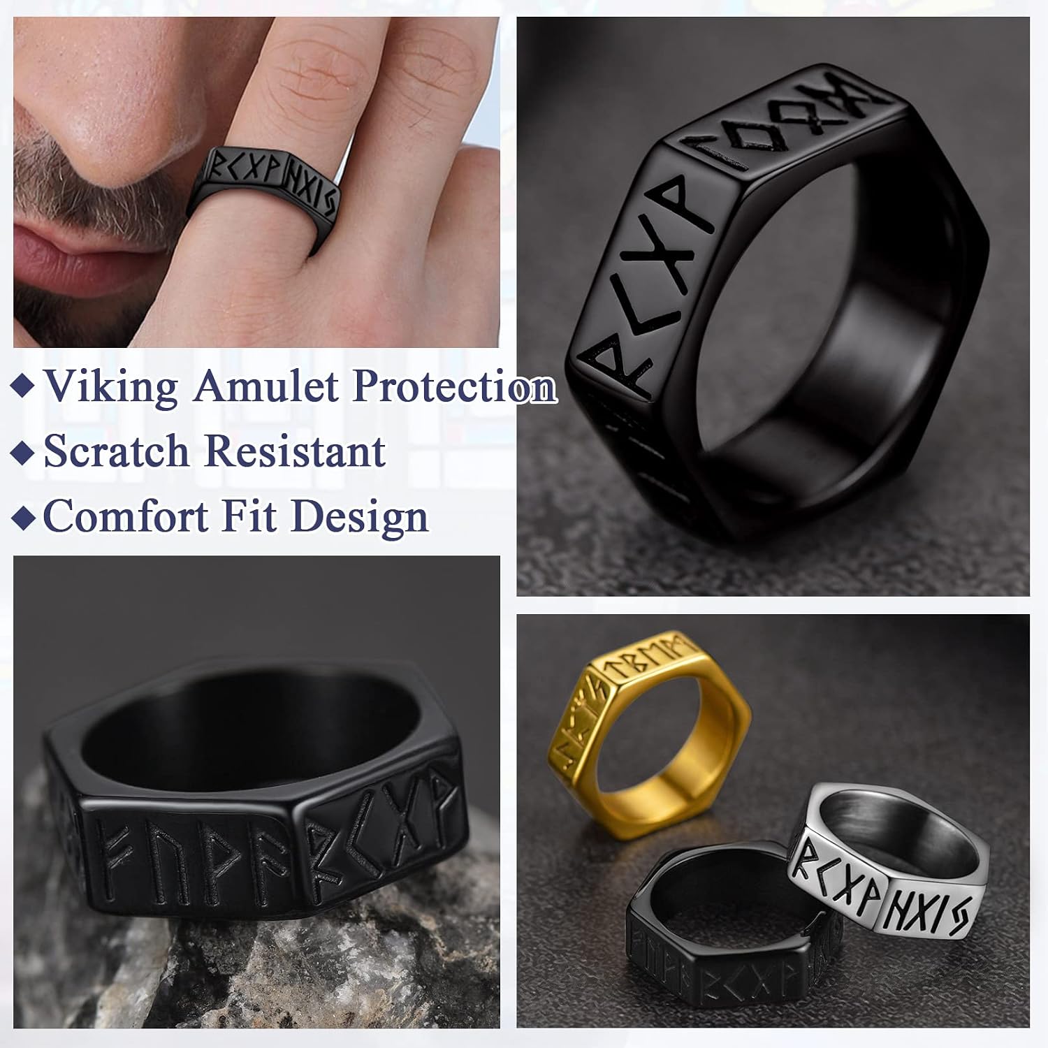 Thumbnail 4 de FaithHeart Bague Homme Viking Runique Acier Inoxydable