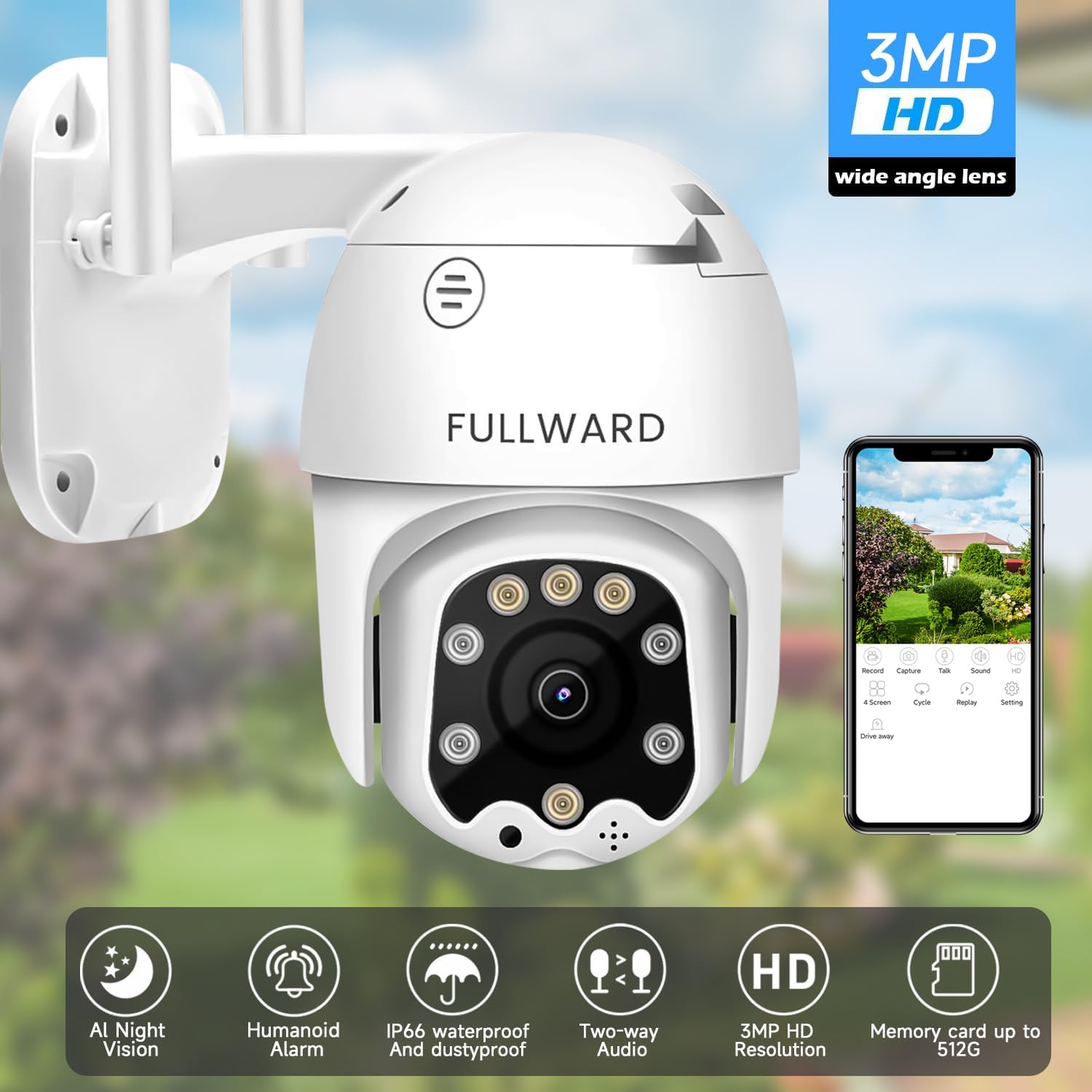 Thumbnail 2 de FULLWARD 4MP Wireless Outdoor Security Camera with Human AI Motion Detection and PTZ Dome