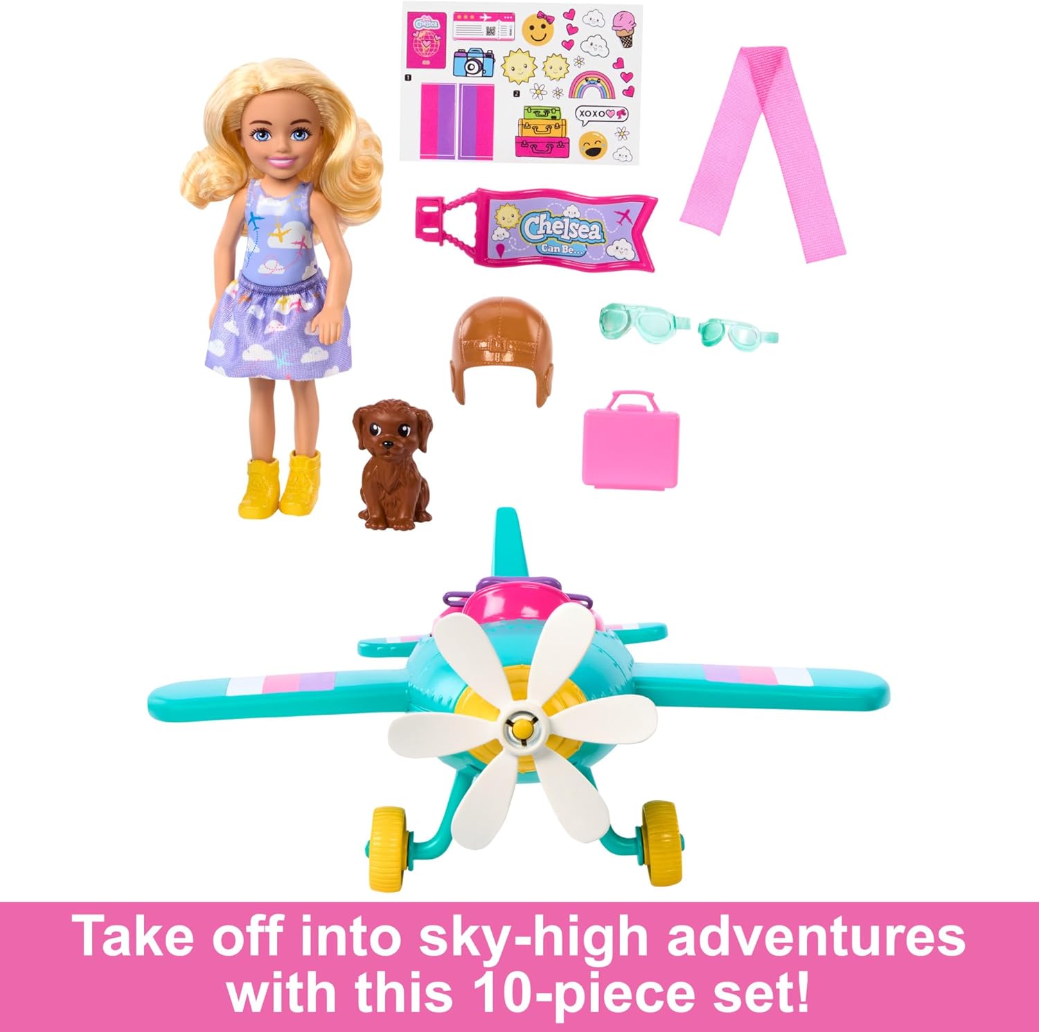 Thumbnail 3 de Barbie Chelsea Can Be Doll & Plane Playset – 2-Seater Aircraft with Spinning Daisy Propellor and 7 Accessories (HTK38)