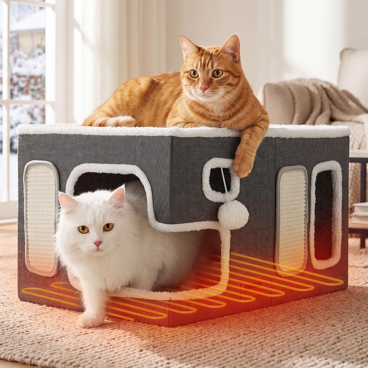 Detalle de ZOMISIA Heated Cat House Bed 23 x 17 x 13 in