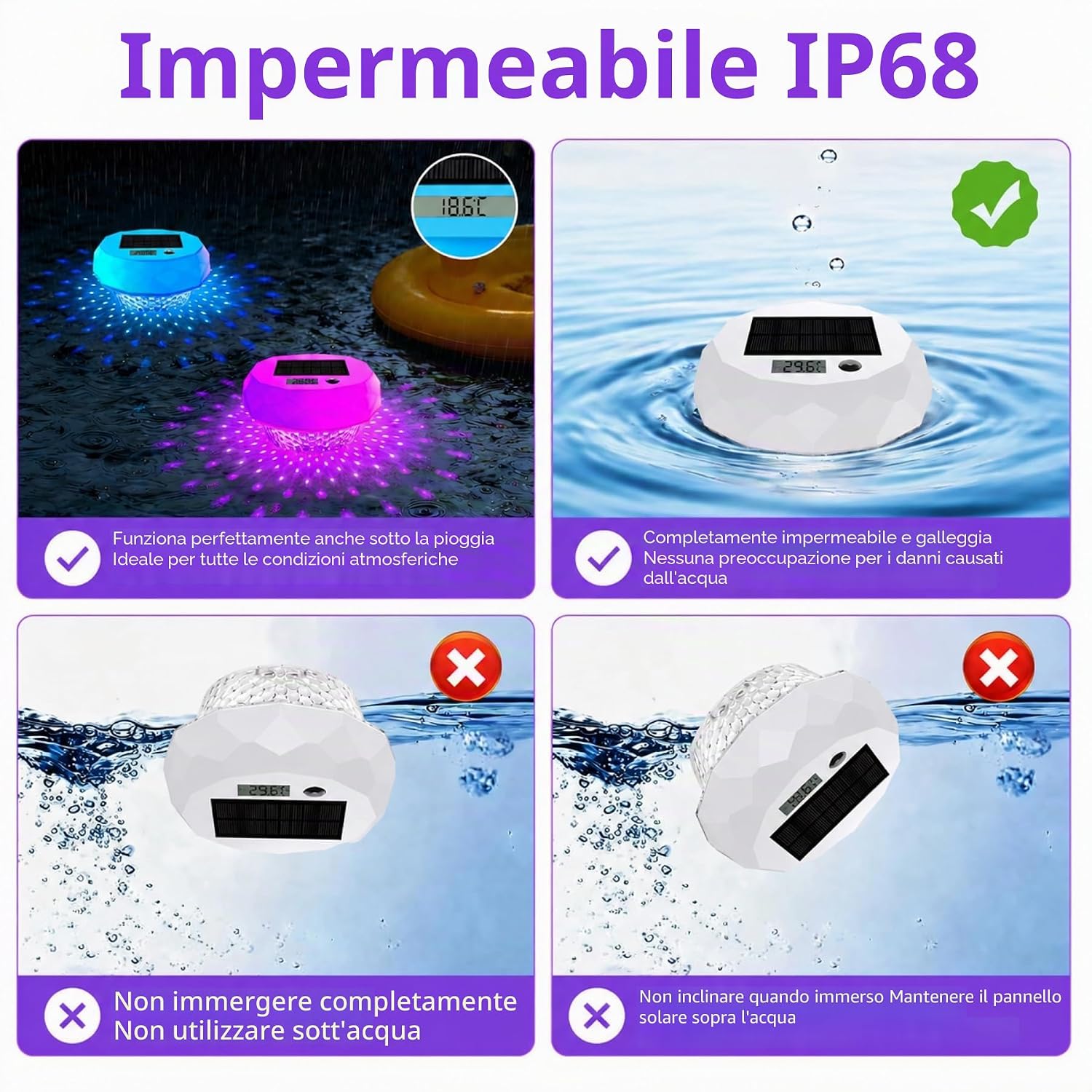 Detalle de Termometro Digitale Solare per Piscina – Galleggiante con Display, 8 Effetti Luminosi e Dosatore di Cloro, IP68