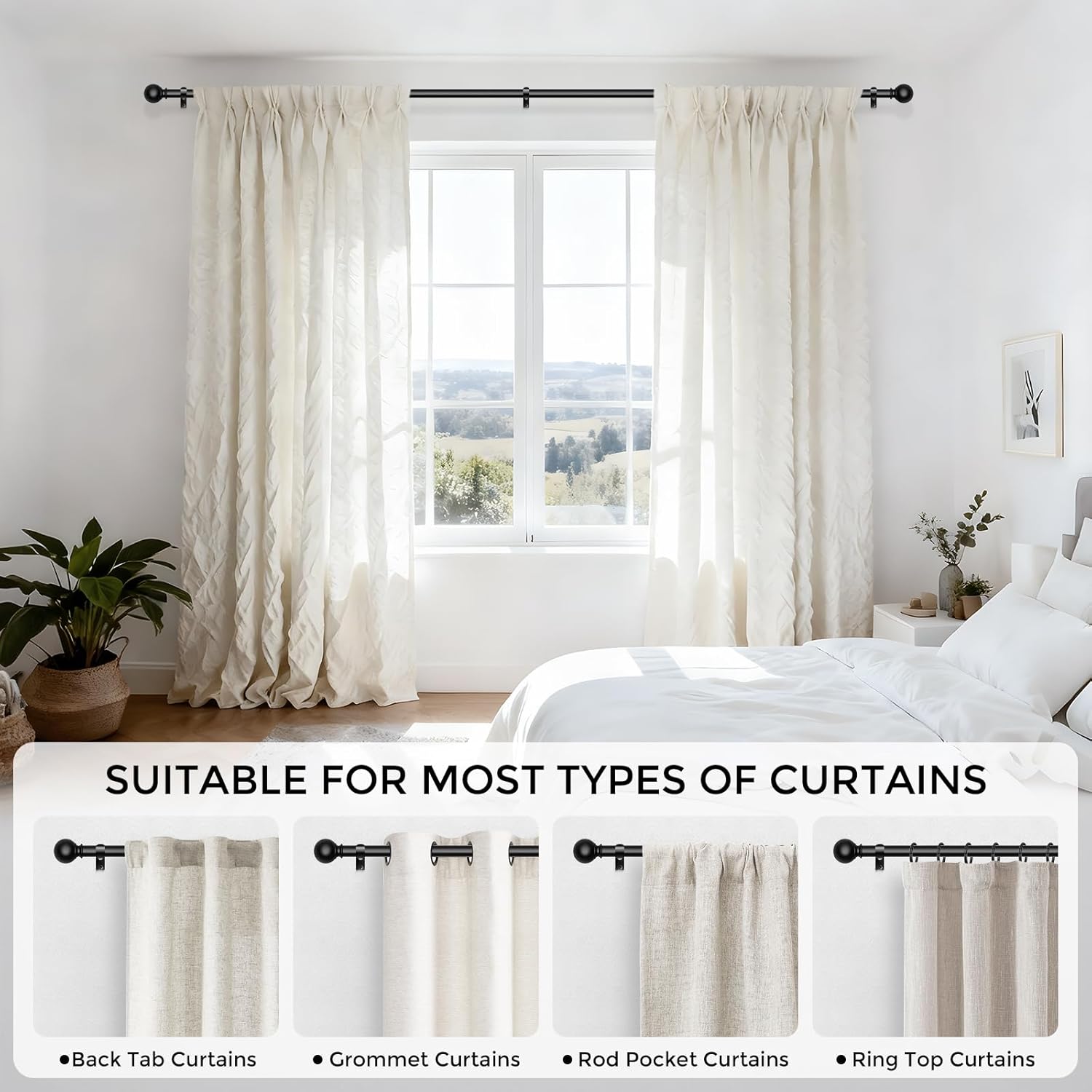 Detalle 2 de JRZOO d2c189e9-07b7-49dd-974d-e4a8b03cf249 Adjustable Curtain Rod, 18–45 Inches
